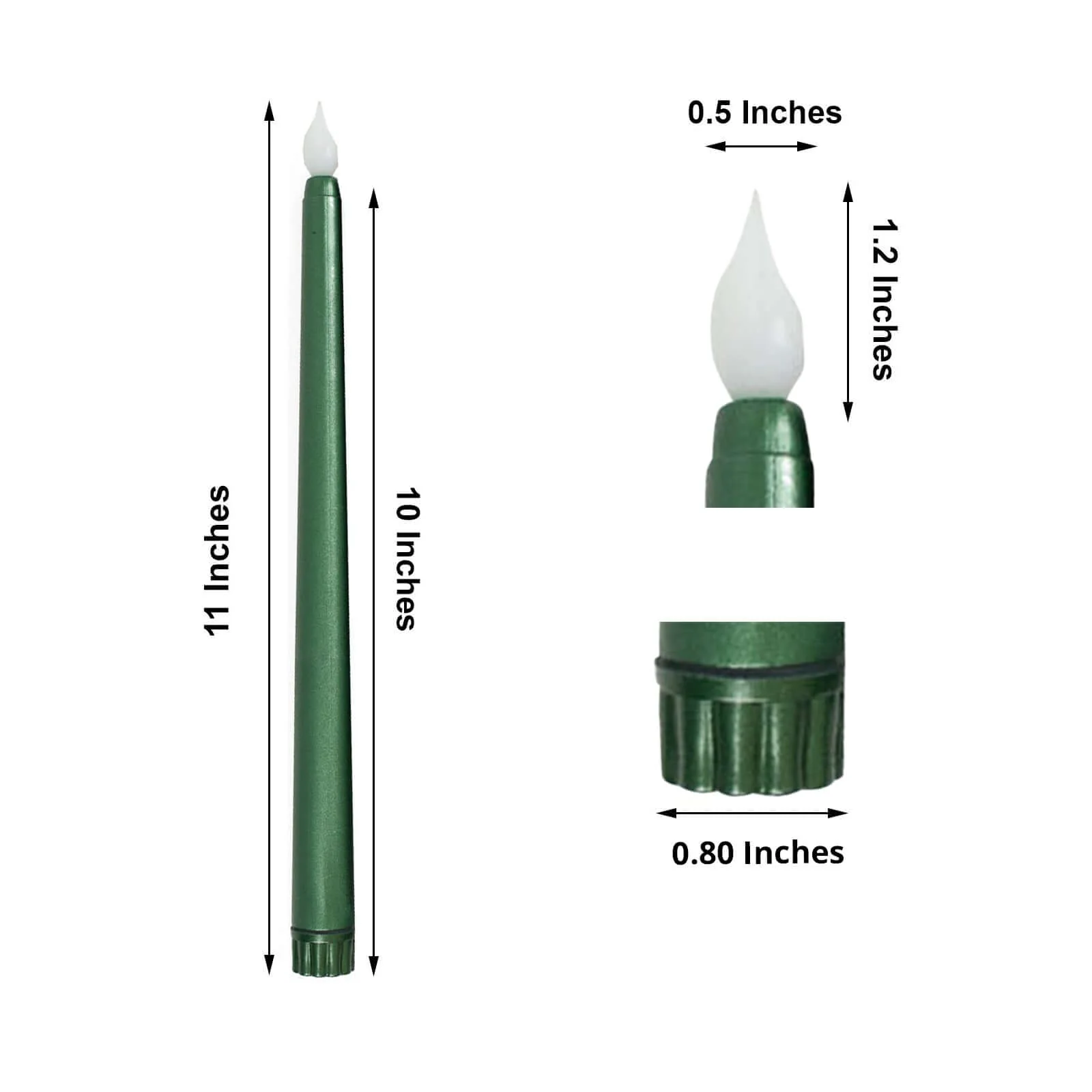 3-Pack LED Taper Candles 11" Warm Flickering Hunter Emerald Green - Flameless Decorative Lighting - Image 3
