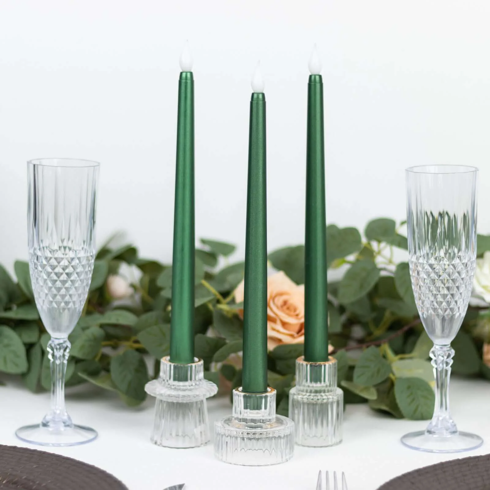 3-Pack LED Taper Candles 11" Warm Flickering Hunter Emerald Green - Flameless Decorative Lighting - Image 8