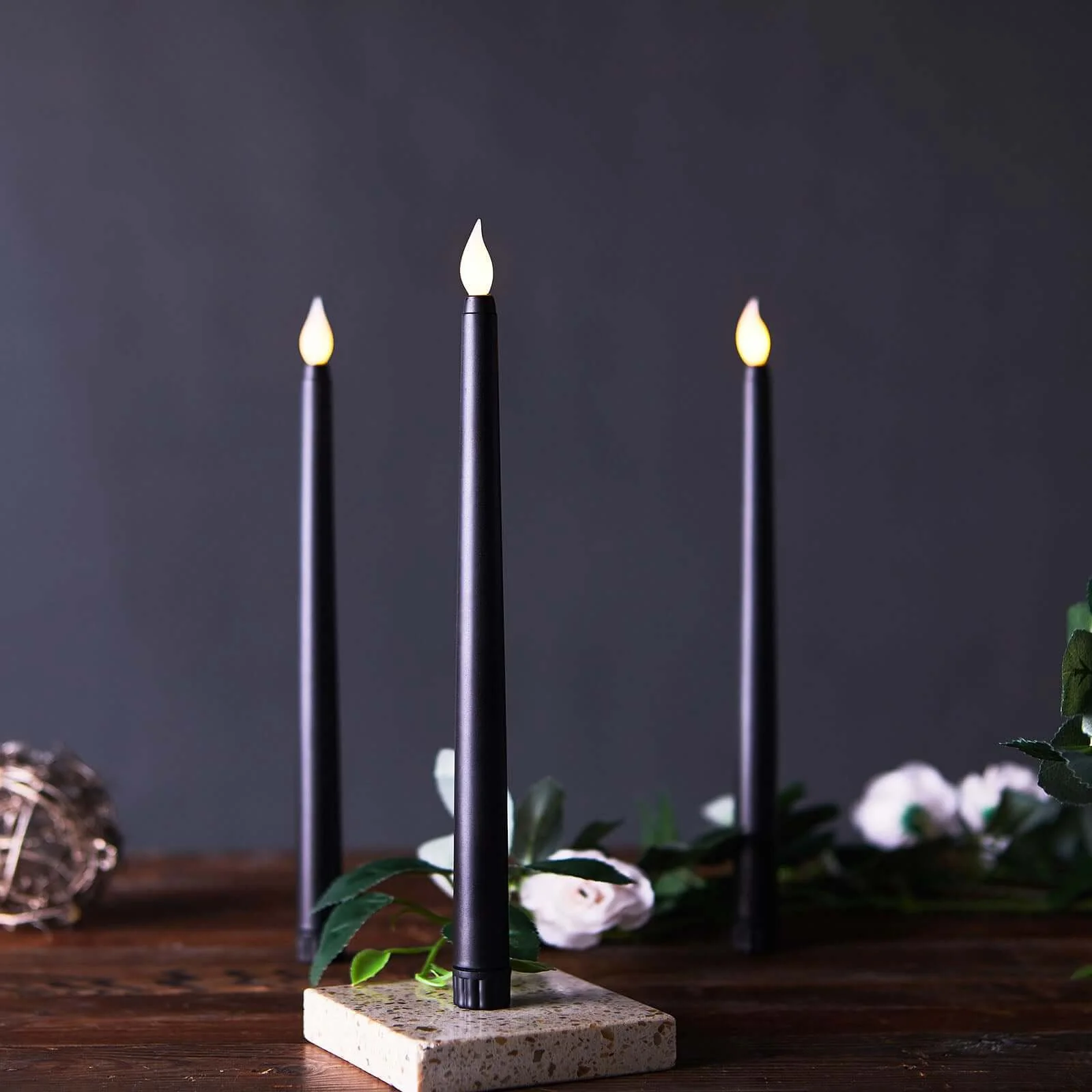 3-Pack LED Taper Candles 11" Warm Flickering Black - Flameless Decorative Lighting