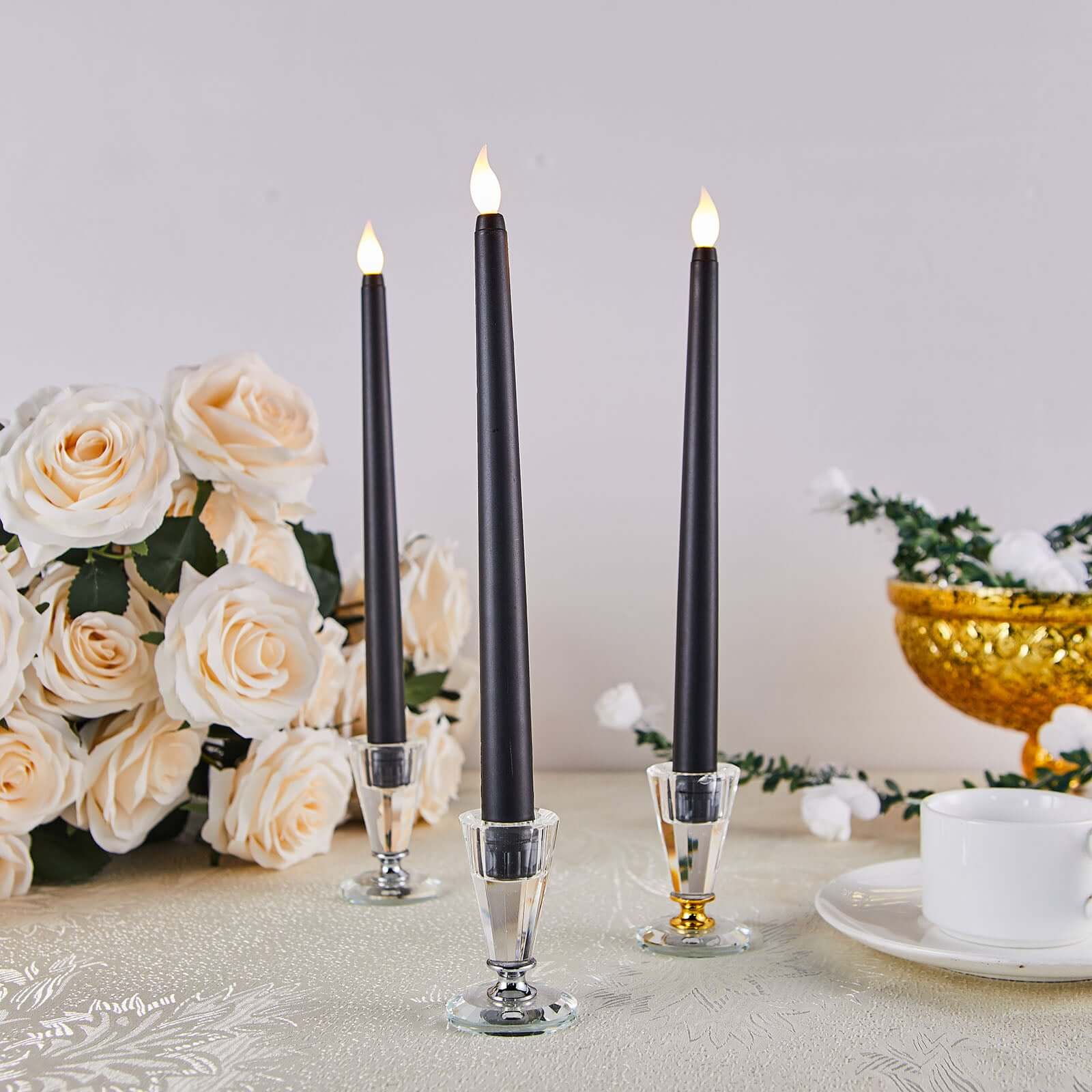 3-Pack LED Taper Candles 11" Warm Flickering Black - Flameless Decorative Lighting - Image 2