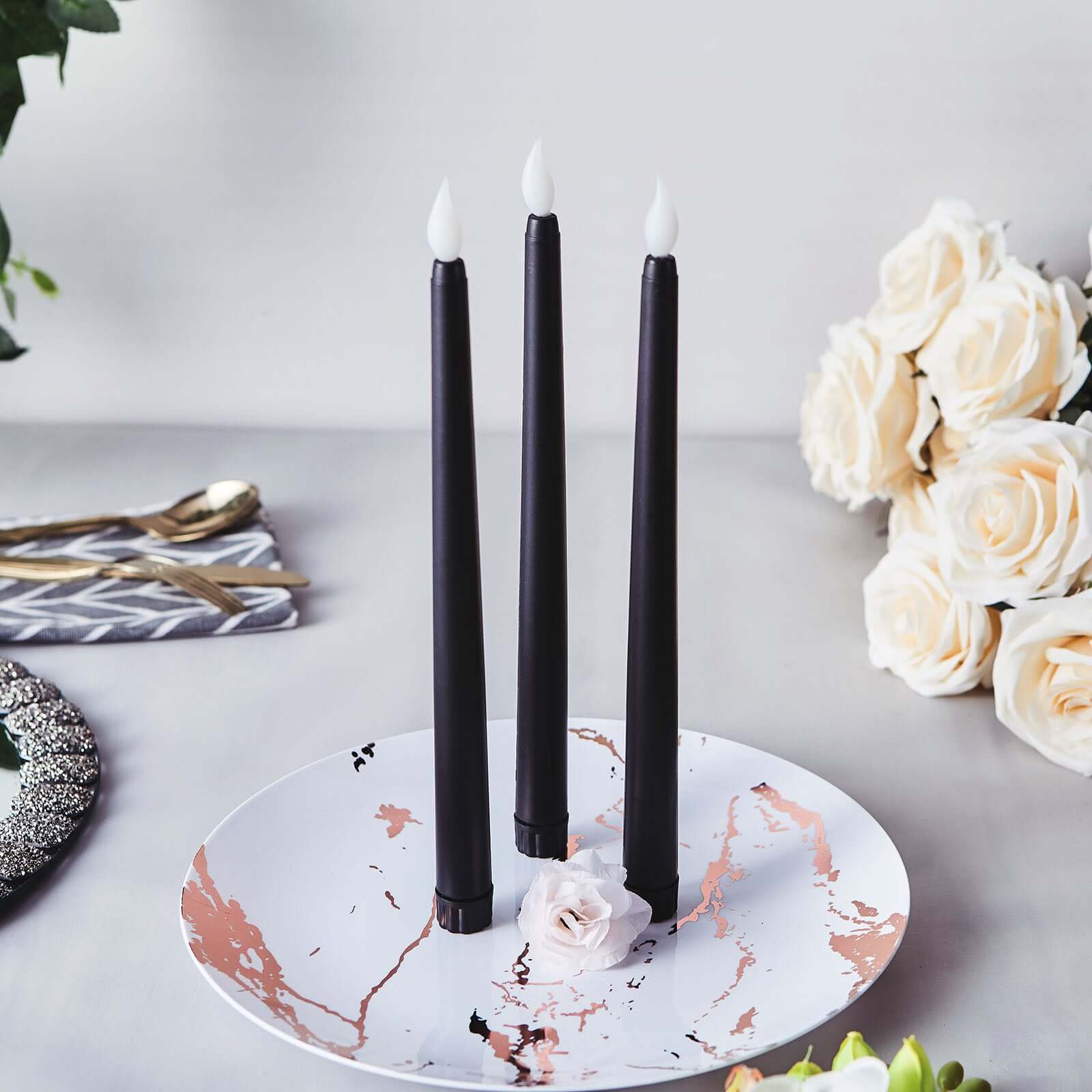3-Pack LED Taper Candles 11" Warm Flickering Black - Flameless Decorative Lighting - Image 7