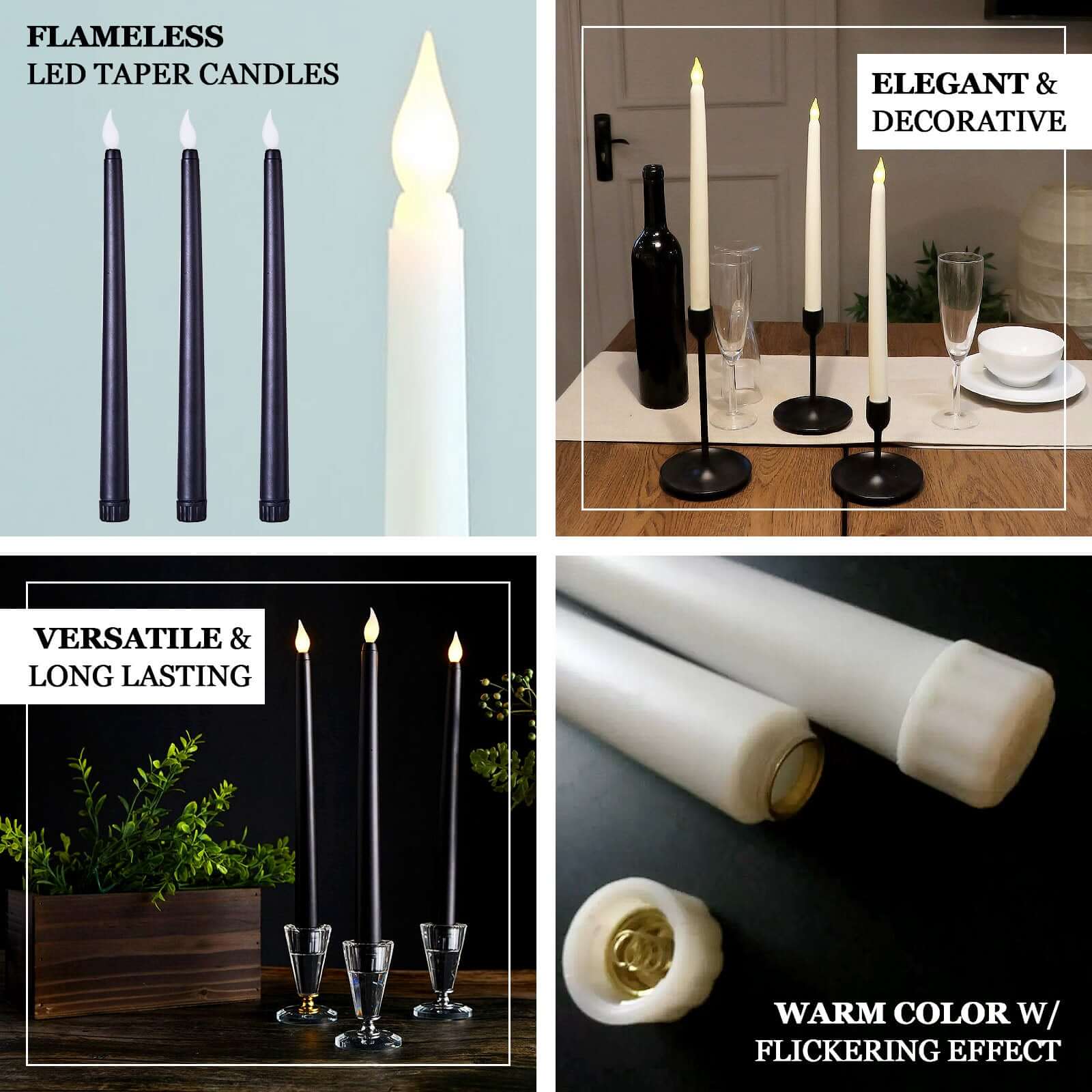 3-Pack LED Taper Candles 11" Warm Flickering Gold - Flameless Decorative Lighting - Image 4