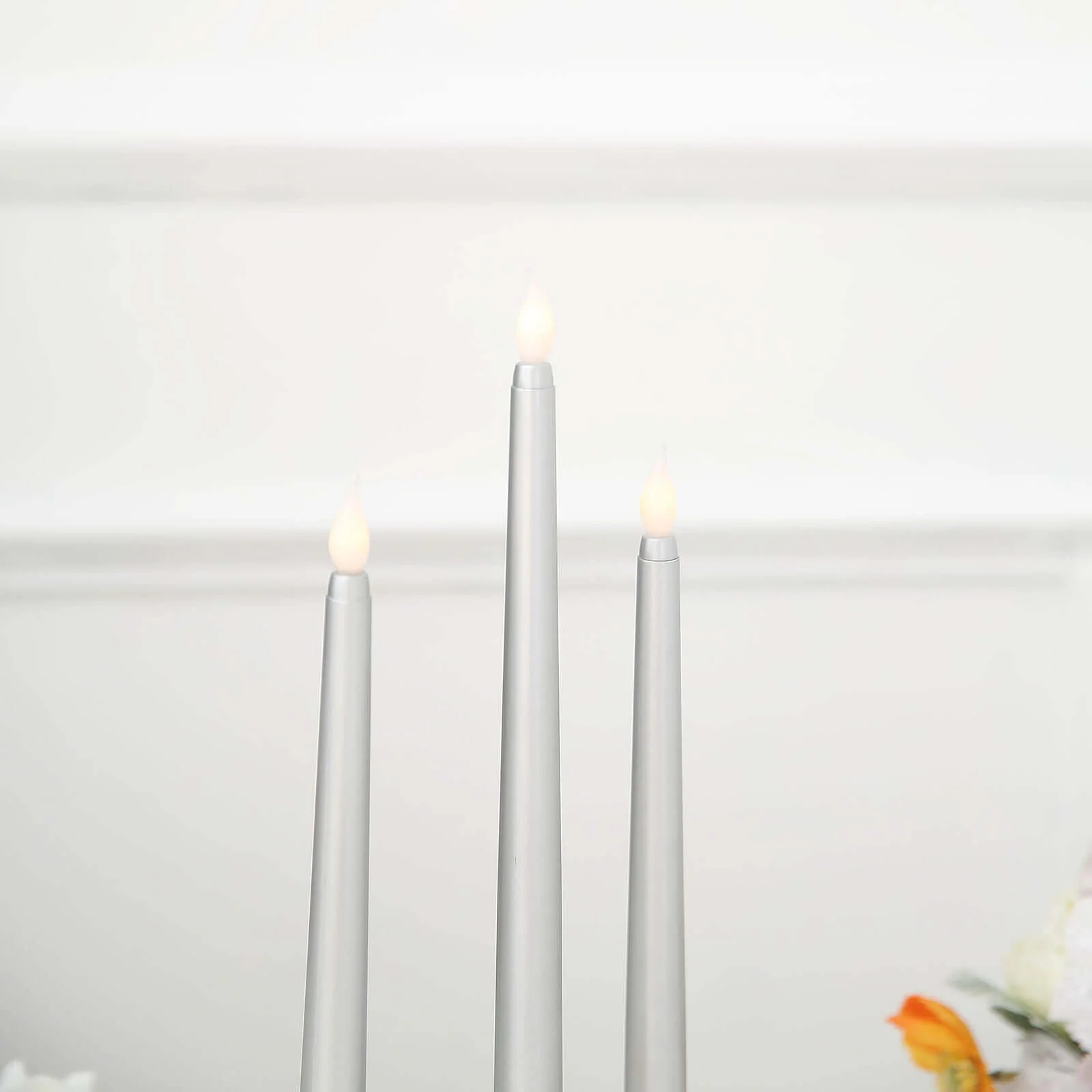 3-Pack LED Taper Candles 11" Warm Flickering Silver - Flameless Decorative Lighting - Image 12