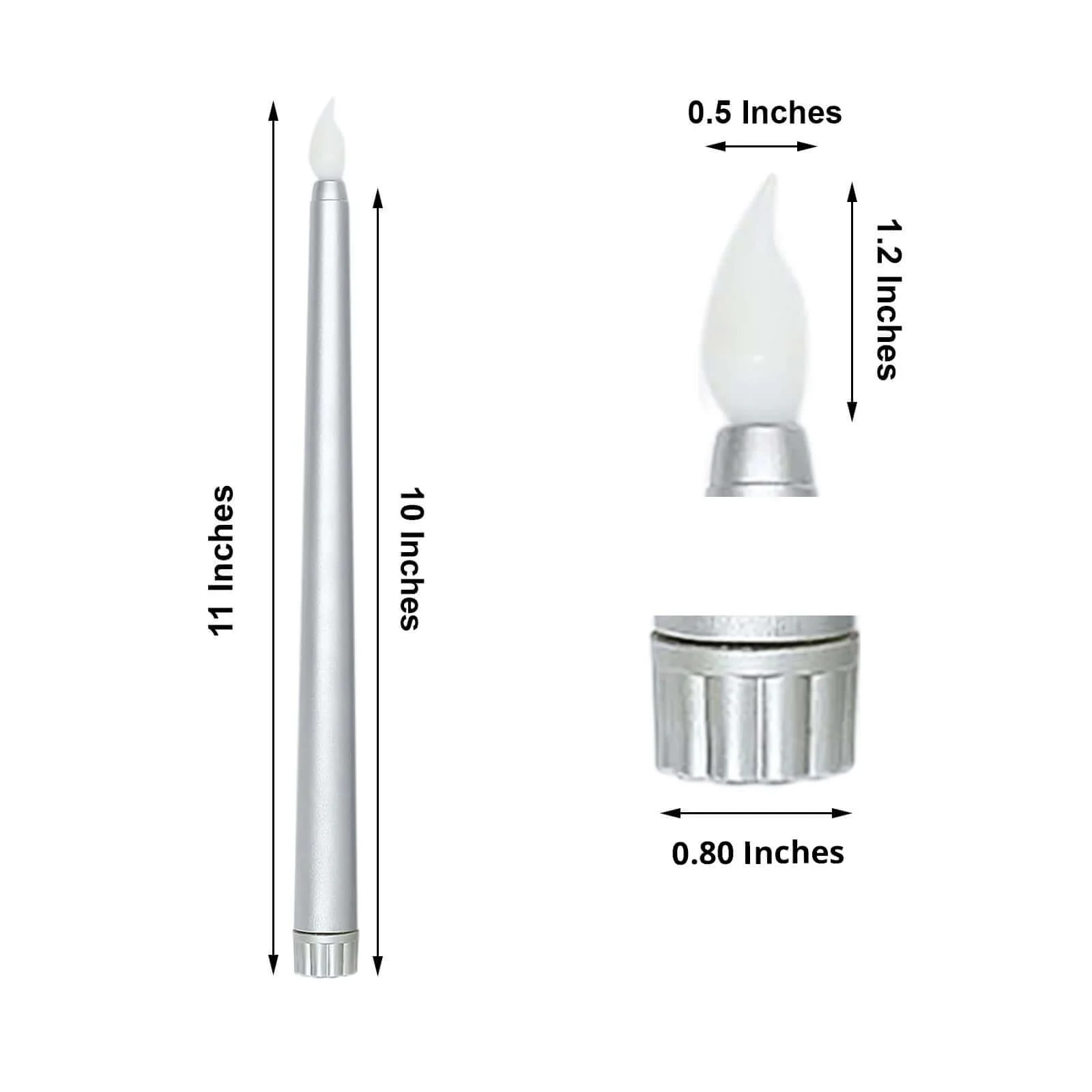 3-Pack LED Taper Candles 11" Warm Flickering Silver - Flameless Decorative Lighting - Image 3
