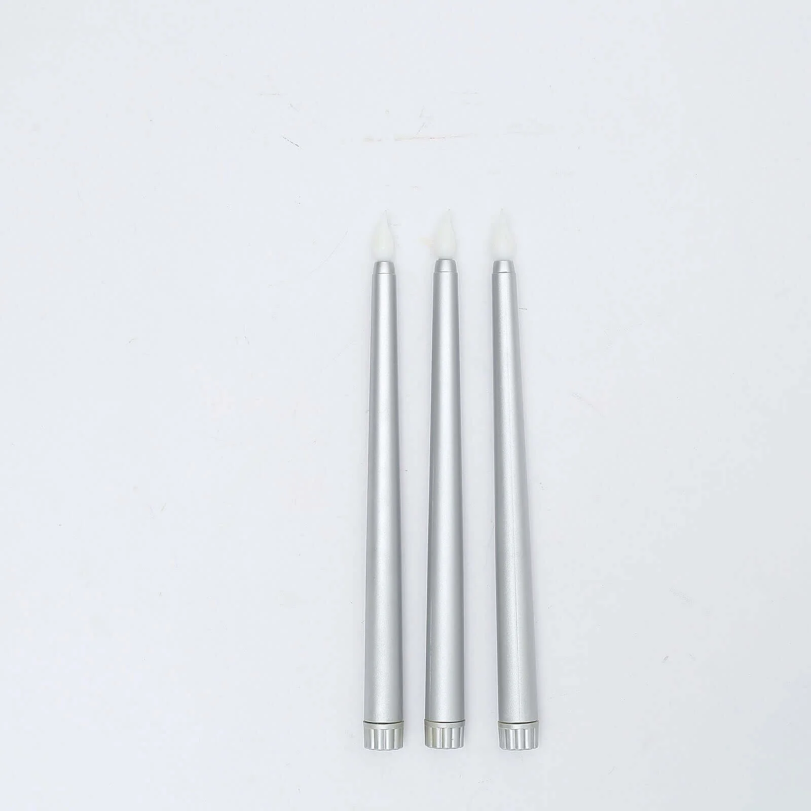 3-Pack LED Taper Candles 11" Warm Flickering Silver - Flameless Decorative Lighting - Image 7
