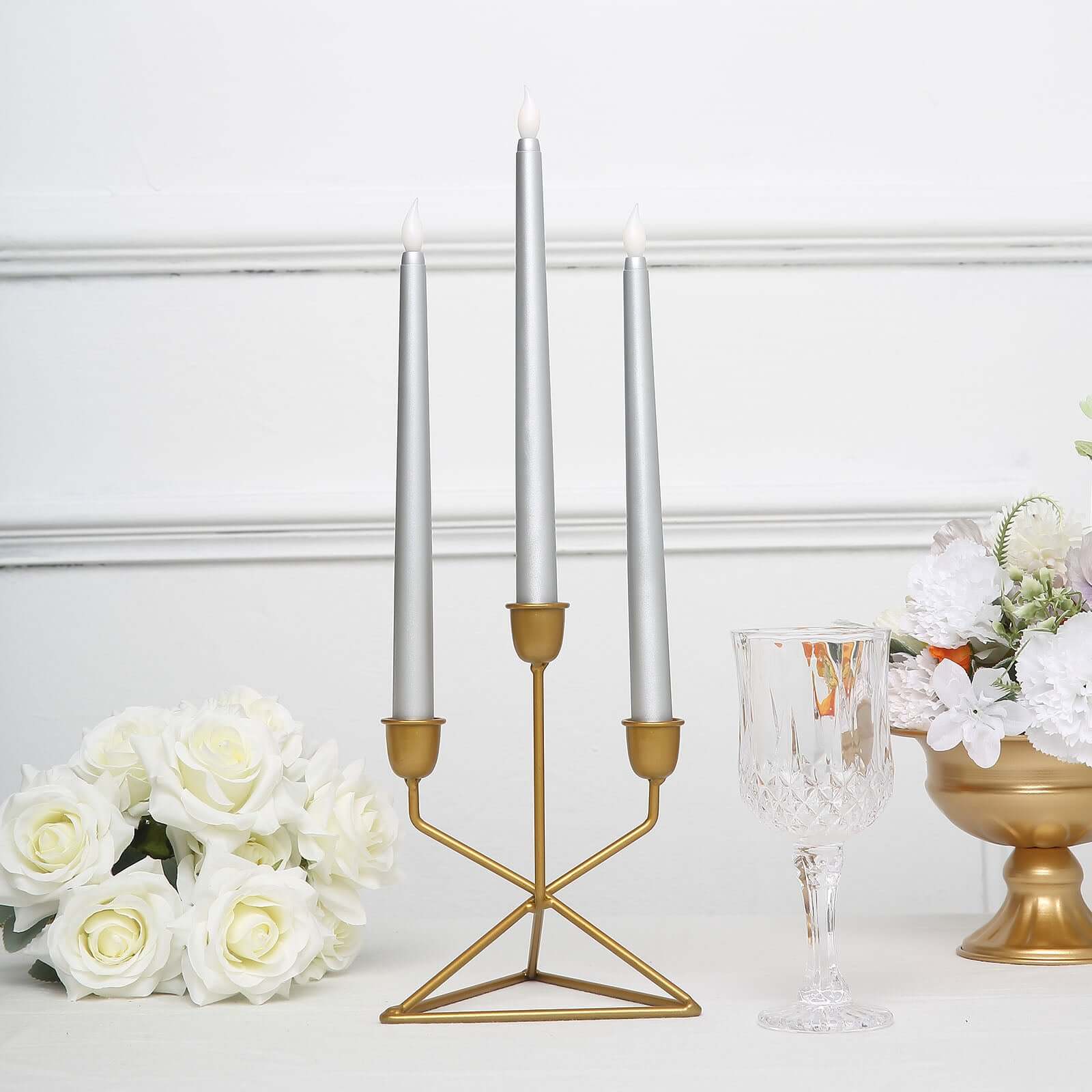3-Pack LED Taper Candles 11" Warm Flickering Silver - Flameless Decorative Lighting - Image 8