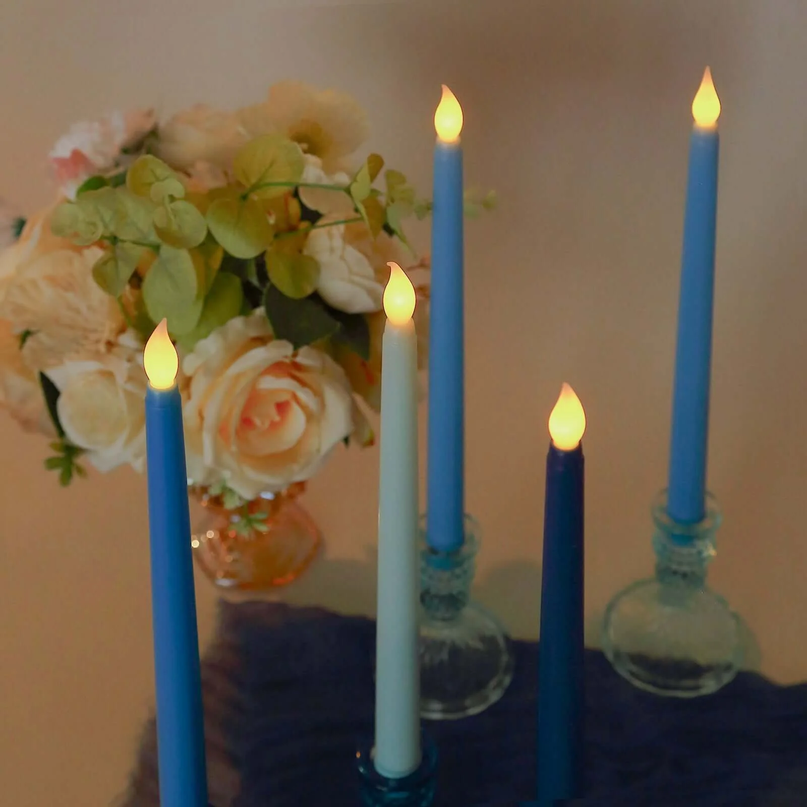 8-Pack LED Taper Candles 11" Flickering Mixed Blue - Flameless Battery Operated Lighting - Image 6