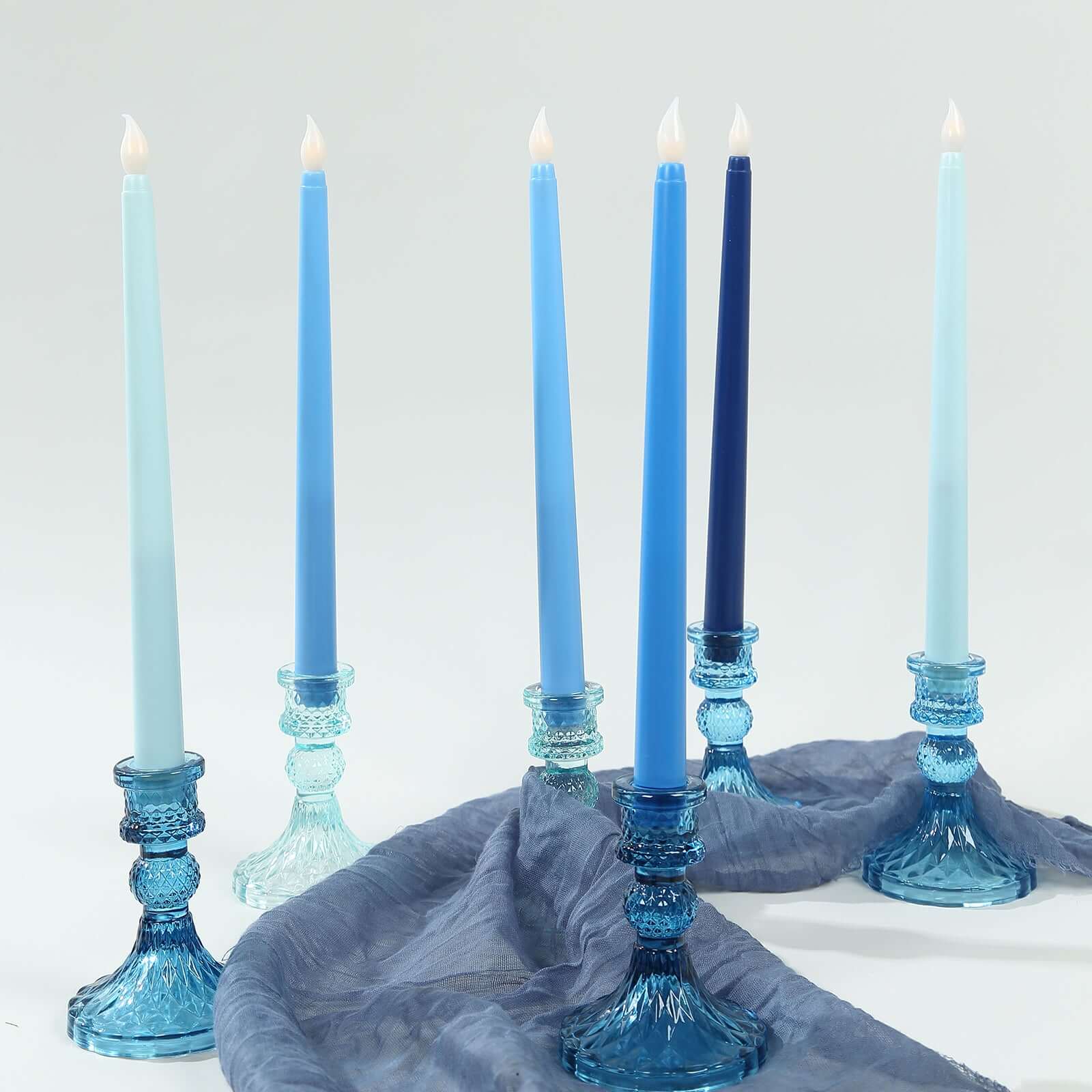 8-Pack LED Taper Candles 11" Flickering Mixed Blue - Flameless Battery Operated Lighting - Image 8
