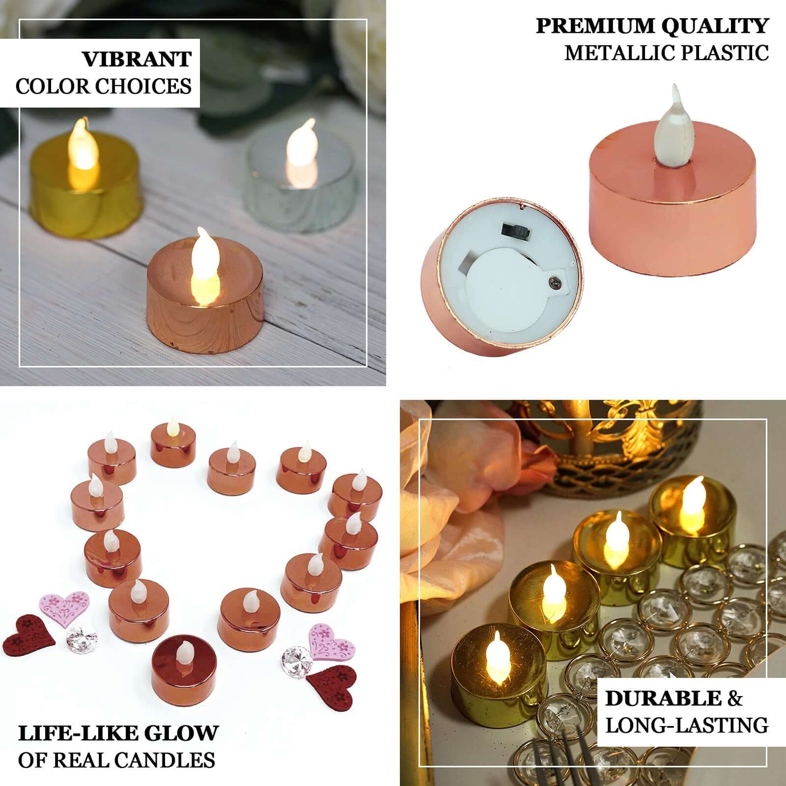 12-Pack LED Tealight Candles Metallic Gold Design - Flameless Reusable Battery Operated Lighting - Image 4