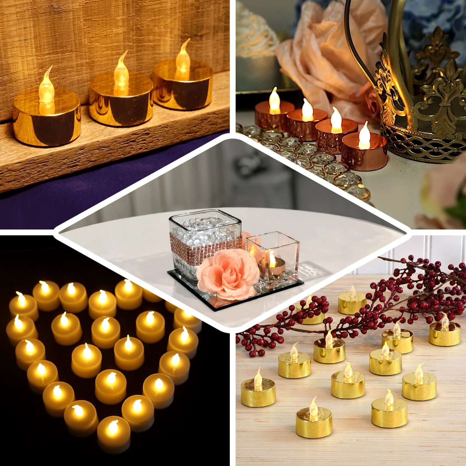12-Pack LED Tealight Candles Metallic Gold Design - Flameless Reusable Battery Operated Lighting - Image 5