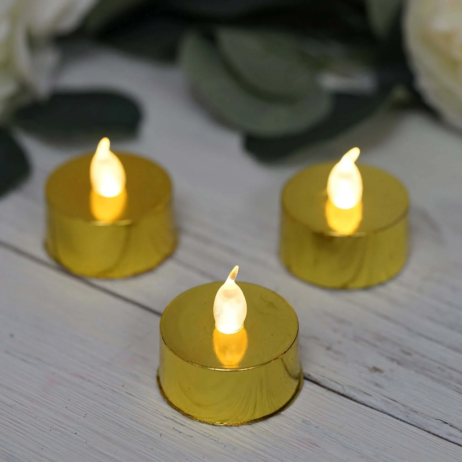 12-Pack LED Tealight Candles Metallic Gold Design - Flameless Reusable Battery Operated Lighting - Image 8