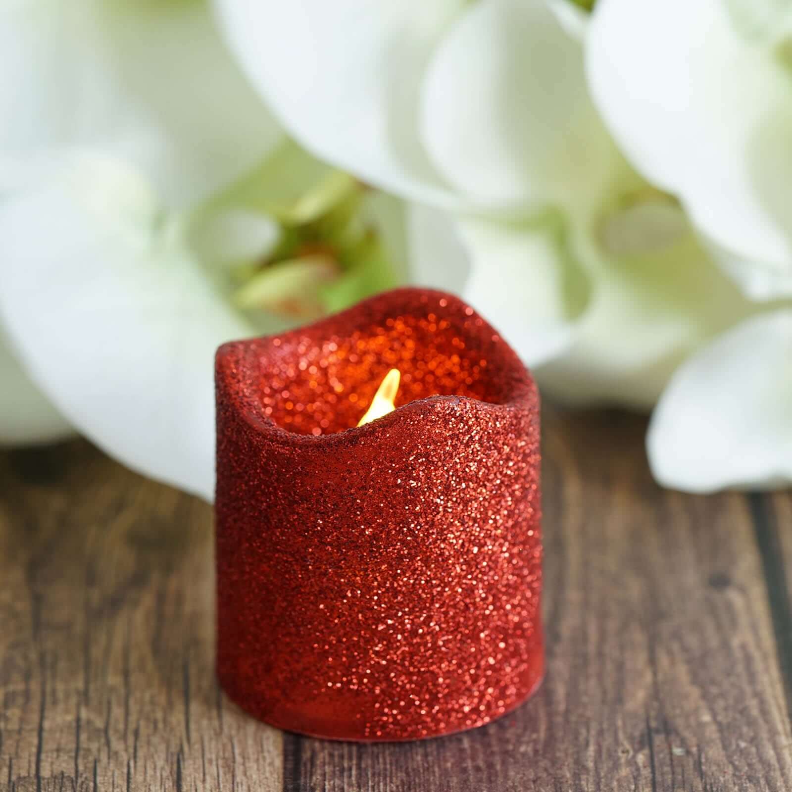 12-Pack LED Votive Candles Red Glittered Design - Flameless Battery Operated Reusable Lighting - Image 15