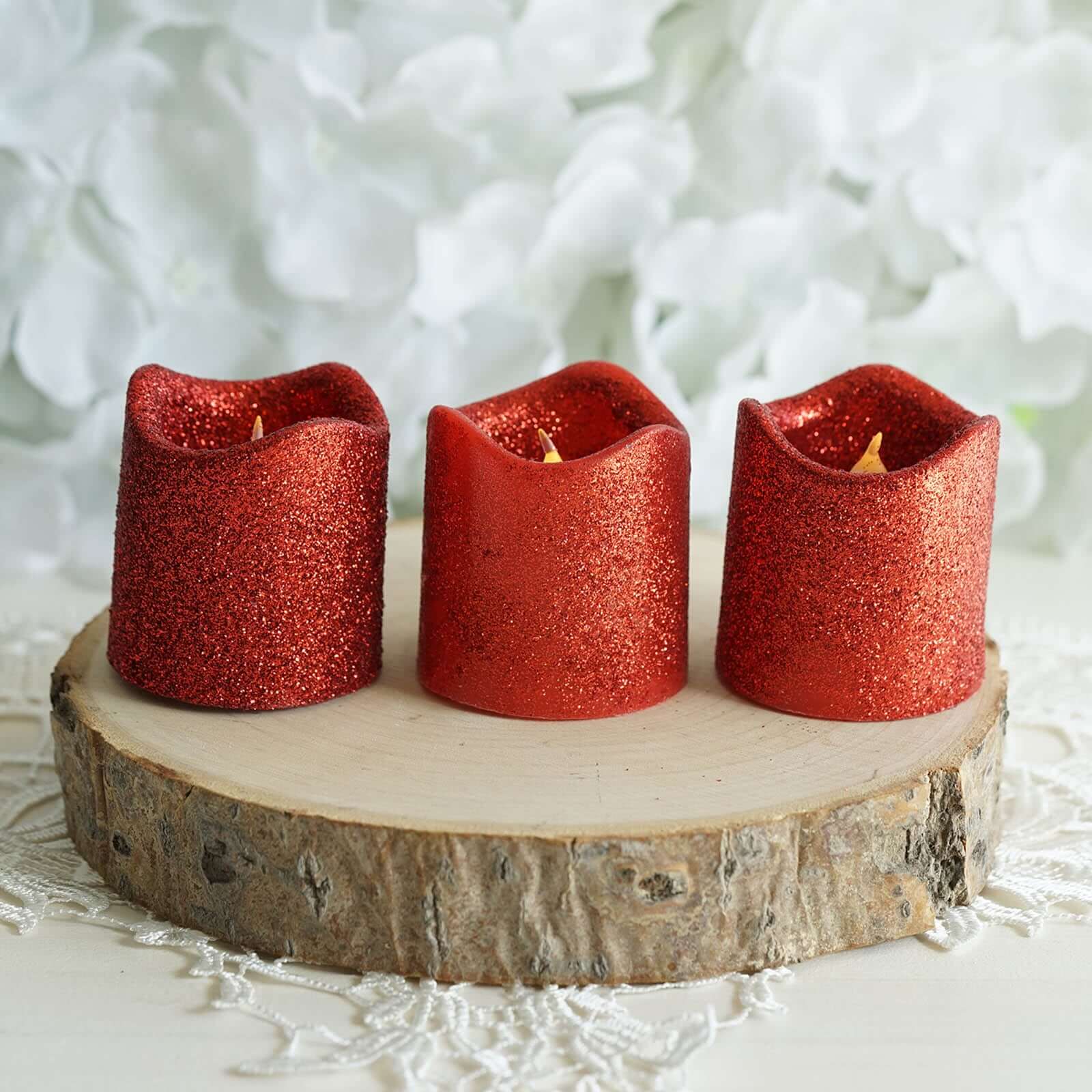12-Pack LED Votive Candles Red Glittered Design - Flameless Battery Operated Reusable Lighting - Image 6