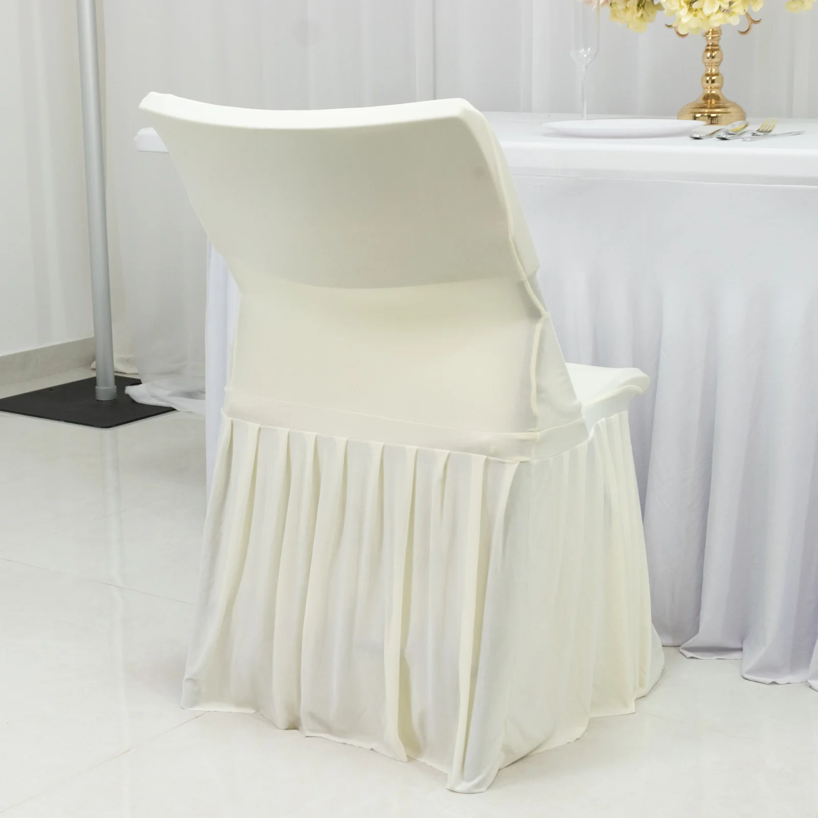 Lifetime Folding Chair Cover Ivory – Spandex Pleated Stretch Slipcover with Floor-Length Skirt, Also Fits Standard Chairs - Image 2