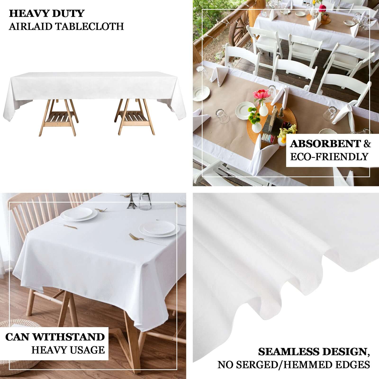 Paper Linen-Like Airlaid Tablecloth 50"x108" Rectangle White - Soft Disposable Table Cover - Image 3