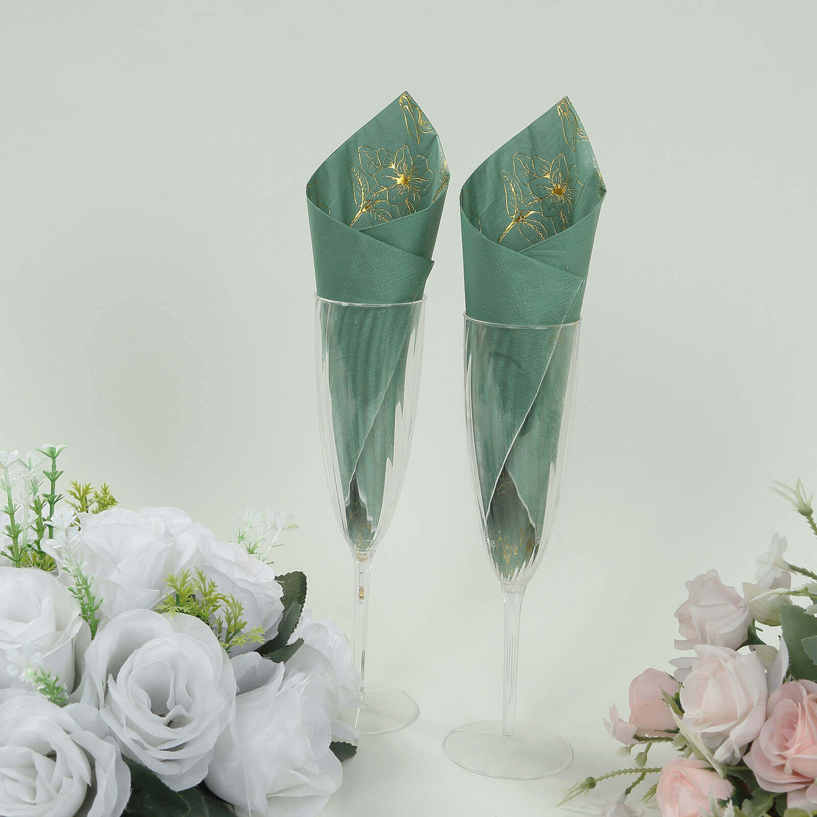 50-Pack Paper Cocktail Napkins 2 Ply Dusty Sage Green with Gold Magnolia Flowers Print - Soft and Highly Absorbent Beverage Napkins - Image 6