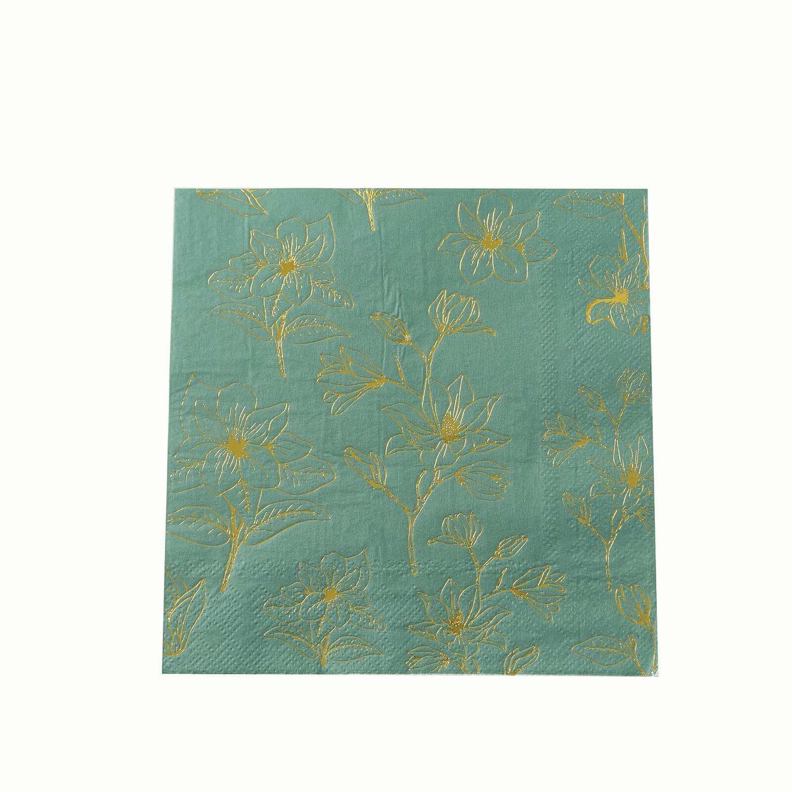 50-Pack Paper Cocktail Napkins 2 Ply Dusty Sage Green with Gold Magnolia Flowers Print - Soft and Highly Absorbent Beverage Napkins - Image 8