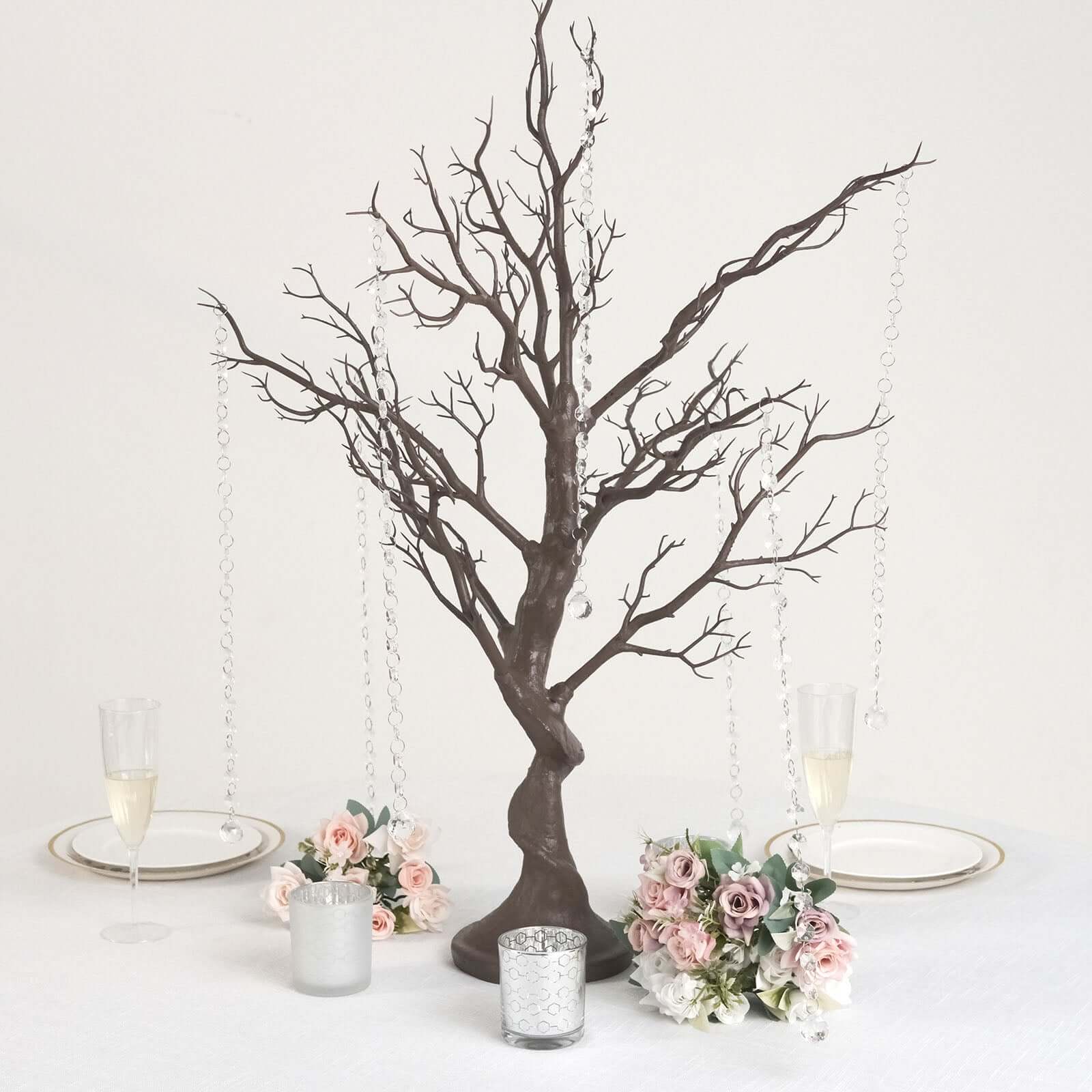Manzanita Tree Centerpiece 34" Natural with 8 Acrylic Bead Chains - Easy Assembly Decorative Artificial Tree