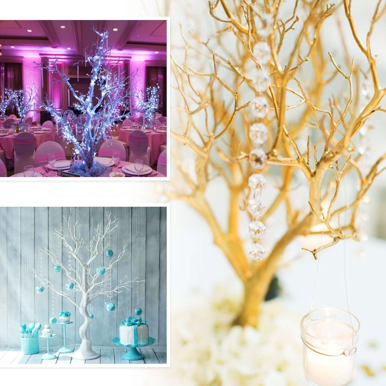 Manzanita Tree Centerpiece 34" White with 8 Acrylic Bead Chains - Easy Assembly Decorative Artificial Tree for Glamorous Weddings Events & Decor - Image 5