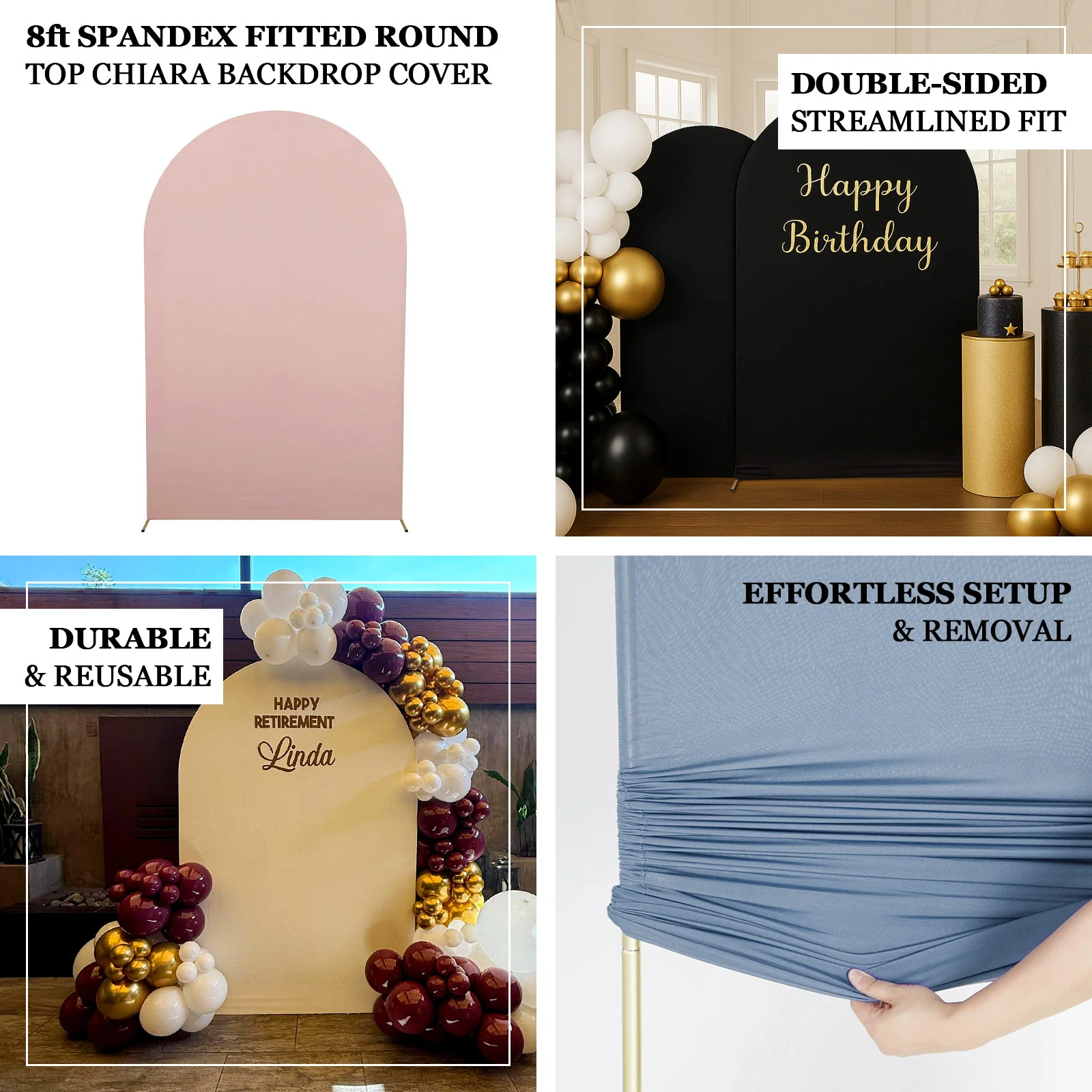 Matte Beige Spandex Fitted Chiara Backdrop Stand Cover For Round Top Wedding Arch - 8ft - Image 3