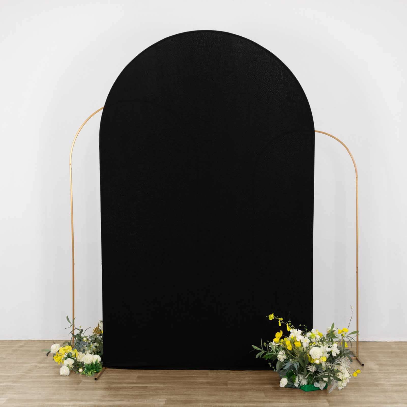 Matte Black Spandex Fitted Chiara Backdrop Stand Cover For Round Top Wedding Arch - 8ft - Image 6