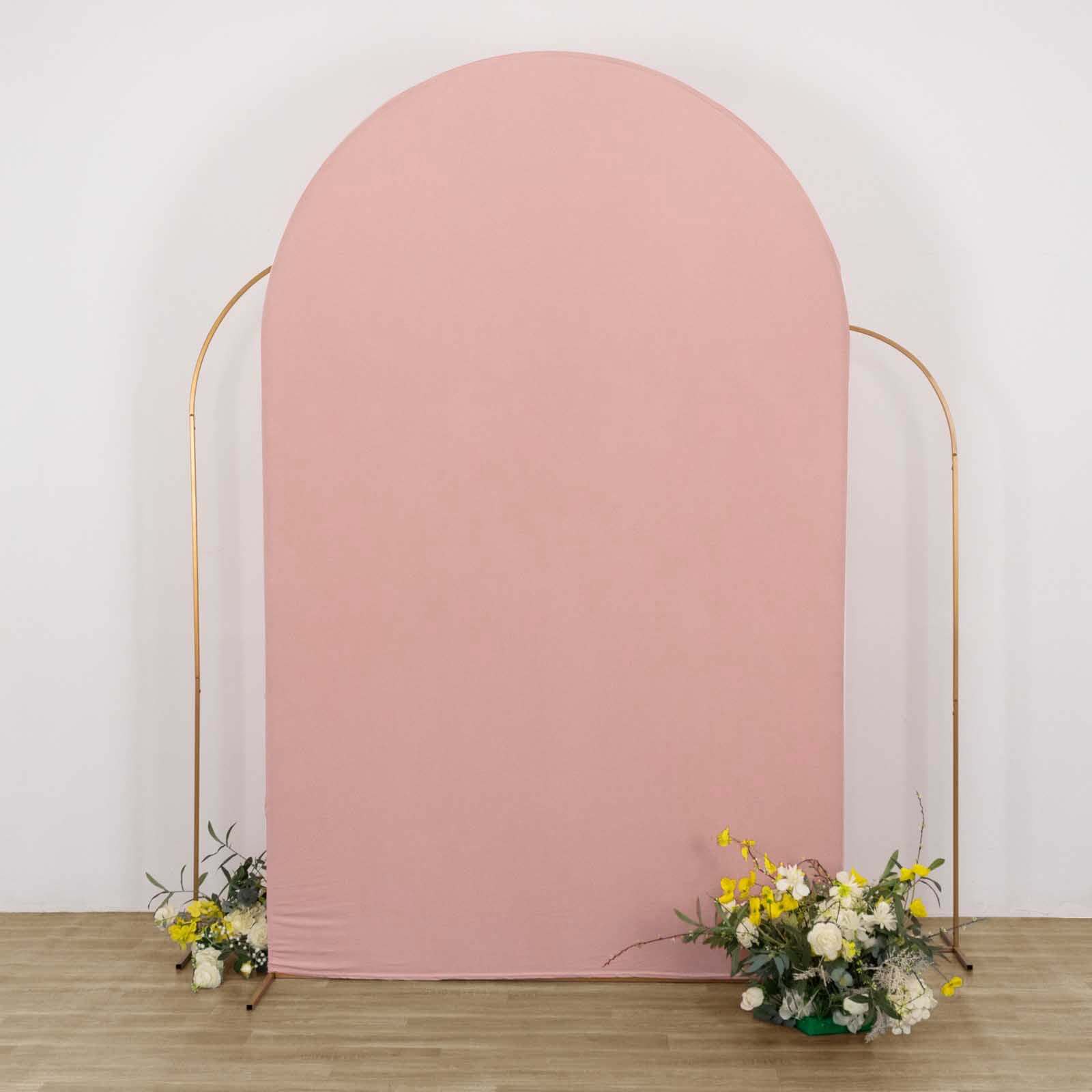 Matte Dusty Rose Spandex Fitted Chiara Backdrop Stand Cover For Round Top Wedding Arch - 8ft - Image 6