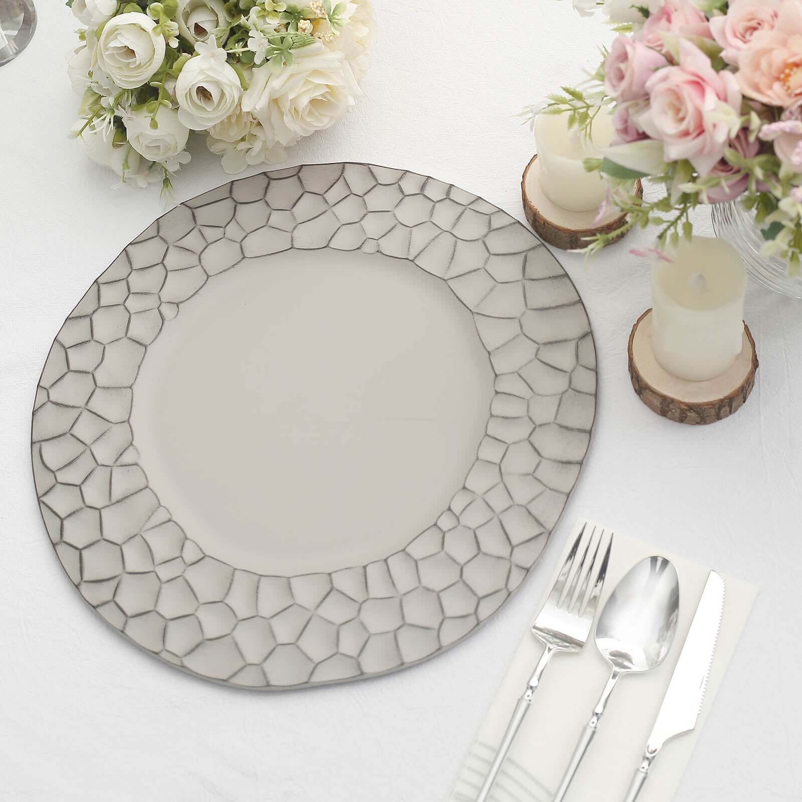 6-Pack Charger Plates 13" Round Gray with Hammered Rim - Matte Finish Modern Dinner Charger Tableware - Image 10