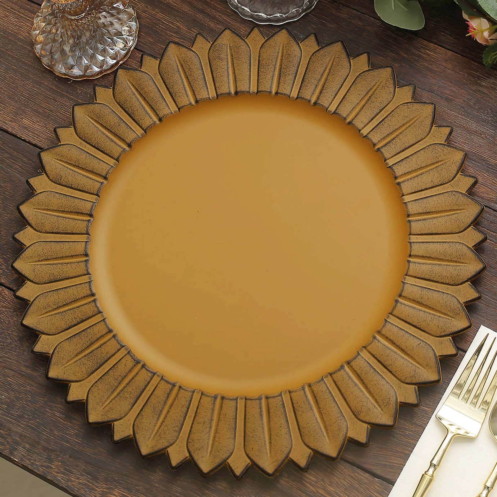 6-Pack Plastic Charger Plates 13" Round Mustard Yellow with Sunflower Rim - Matte Finish Disposable Dinner Charger Tableware - Image 6