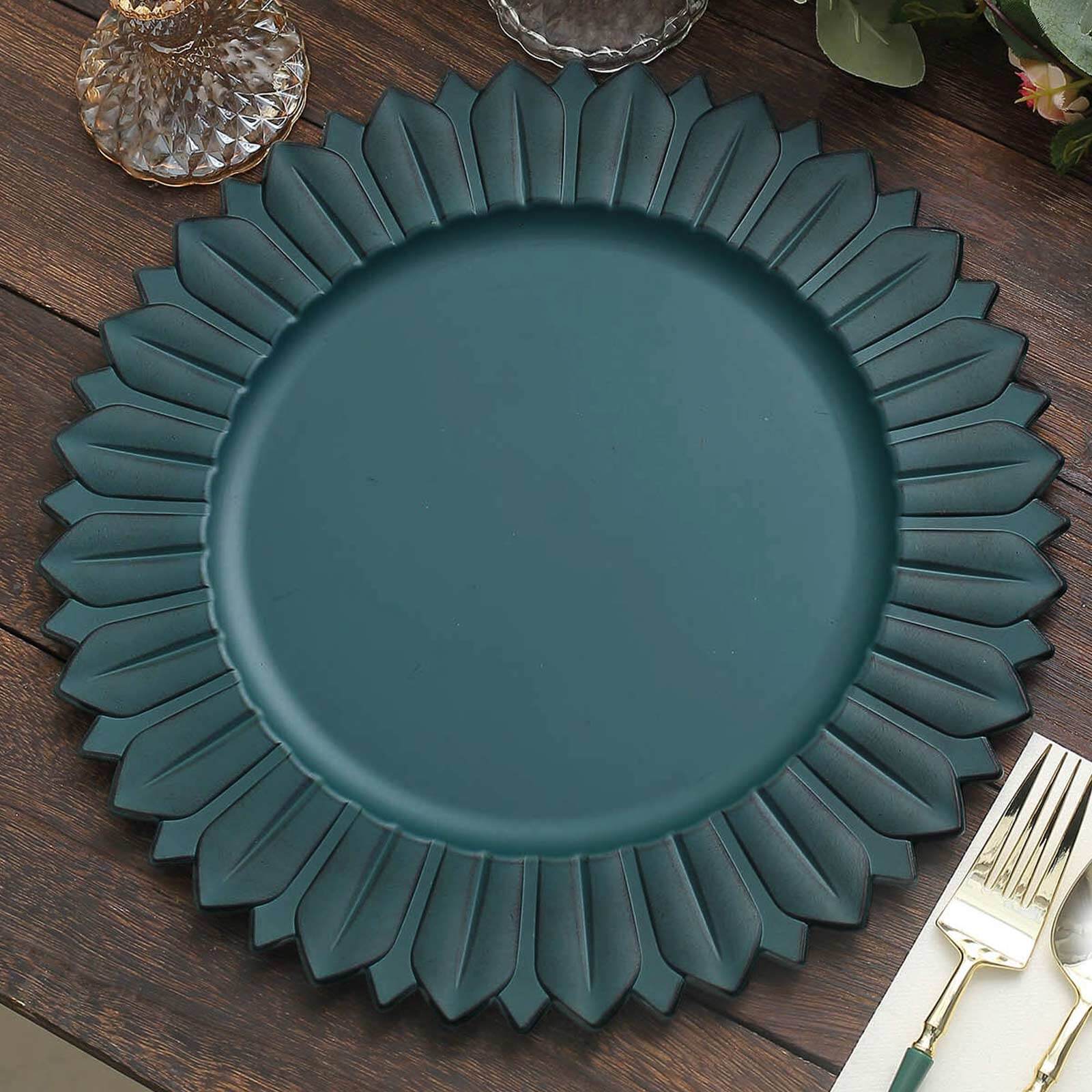 6-Pack Plastic Charger Plates 13" Round Teal with Sunflower Rim - Matte Finish Disposable Dinner Charger Tableware - Image 5