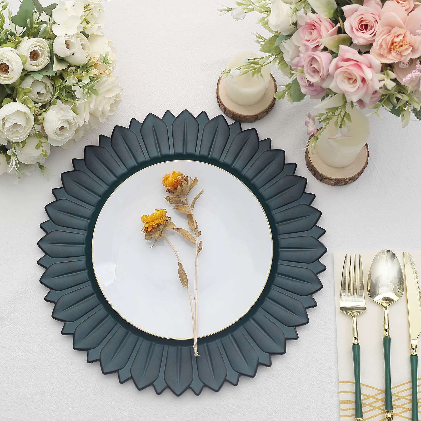 6-Pack Plastic Charger Plates 13" Round Teal with Sunflower Rim - Matte Finish Disposable Dinner Charger Tableware - Image 8