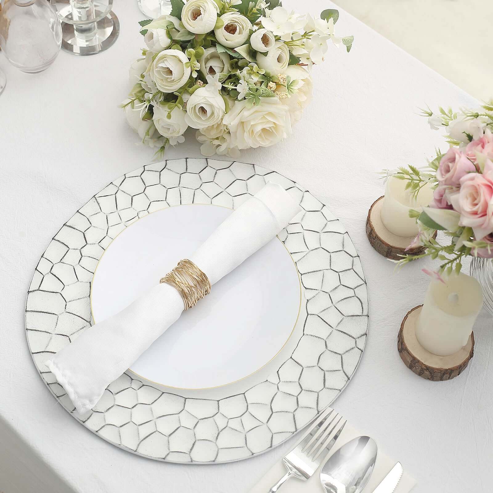 6-Pack Charger Plates 13" Round White with Hammered Rim - Matte Finish Modern Dinner Charger Tableware - Image 7