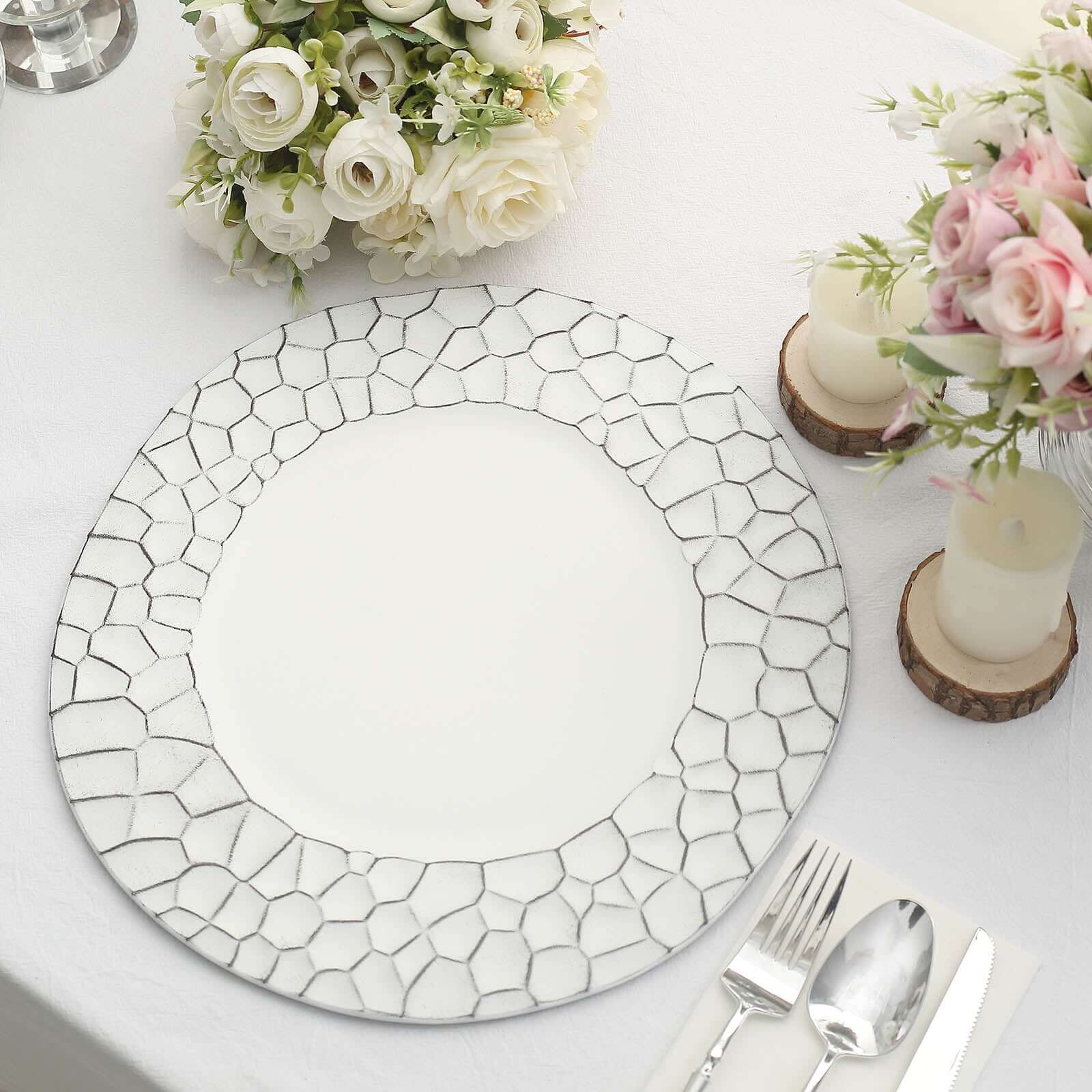 6-Pack Charger Plates 13" Round White with Hammered Rim - Matte Finish Modern Dinner Charger Tableware - Image 9