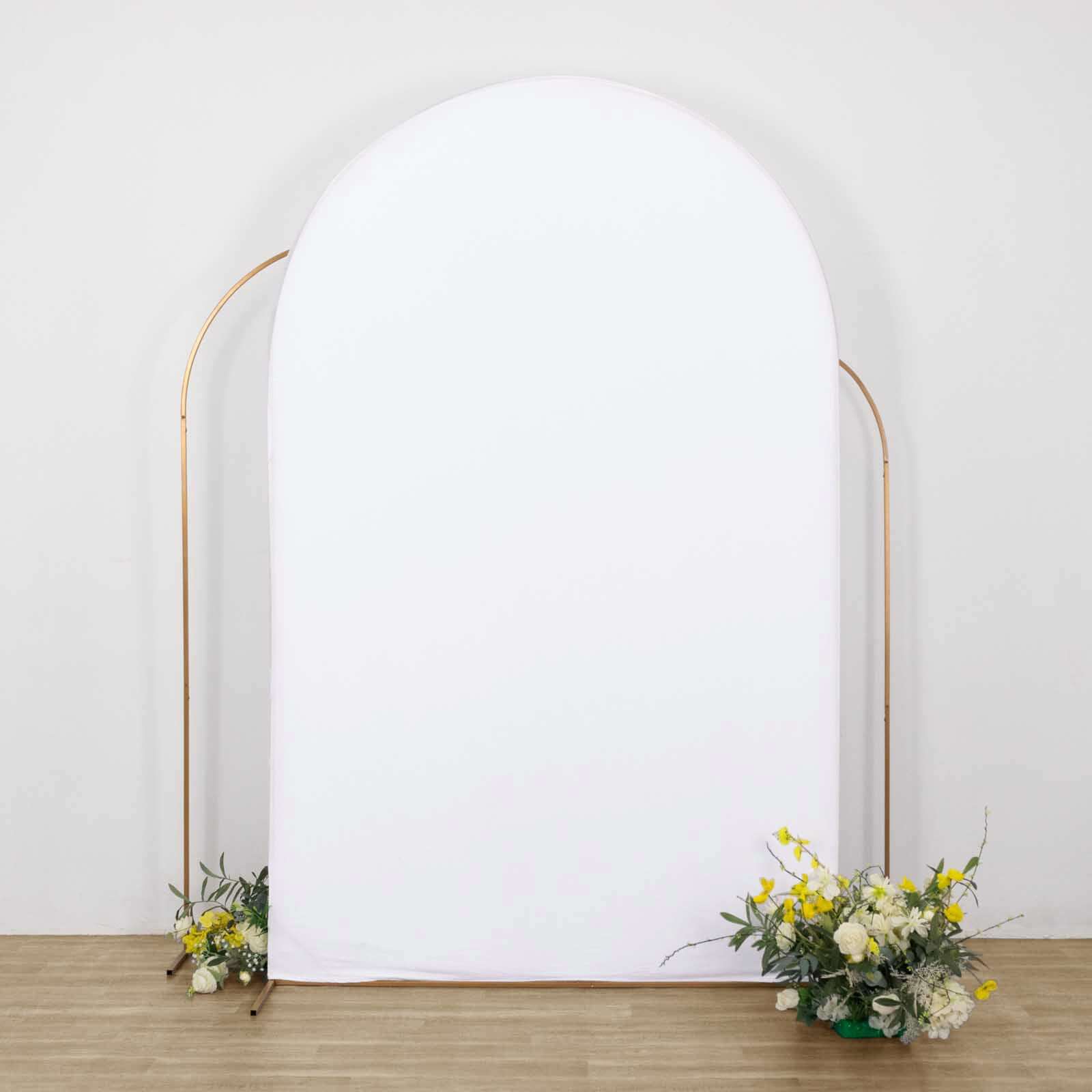 Matte White Spandex Fitted Chiara Backdrop Stand Cover For Round Top Wedding Arch - 8ft - Image 6