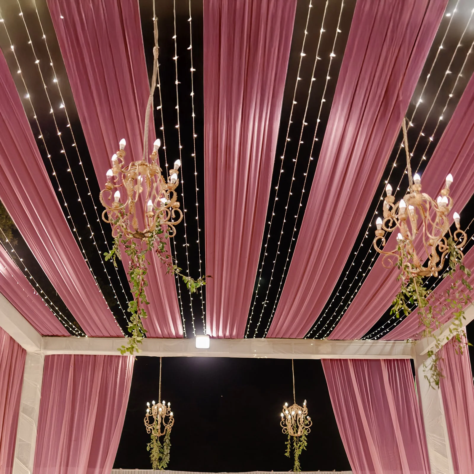 Sheer Wedding Arch Drape – 5ftx32ft Mauve Cinnamon Rose Sheer Curtain Backdrop, Ceiling Drapery Panel - Image 3