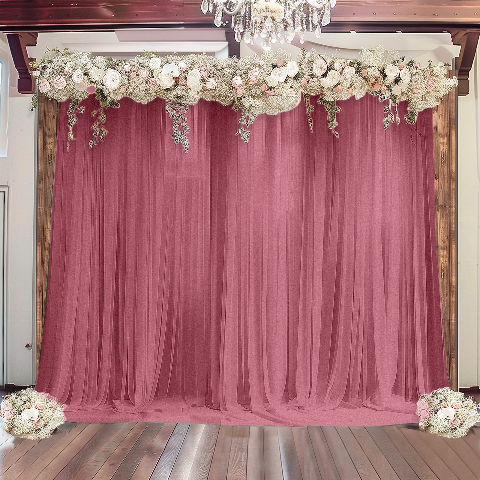 Sheer Wedding Arch Drape – 5ftx14ft Mauve Cinnamon Rose Sheer Curtain Backdrop, Ceiling Drapery Panel - Image 2