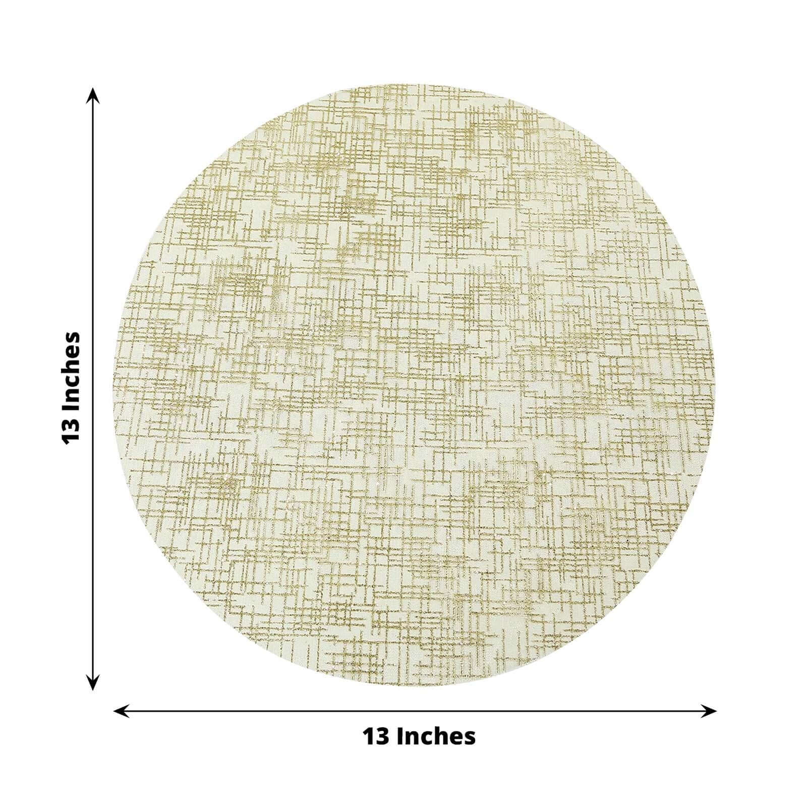 10-Pack Mesh Table Placemats 13" Round Glitter Design Metallic Gold - Polyester Disposable Dining Mats - Image 3