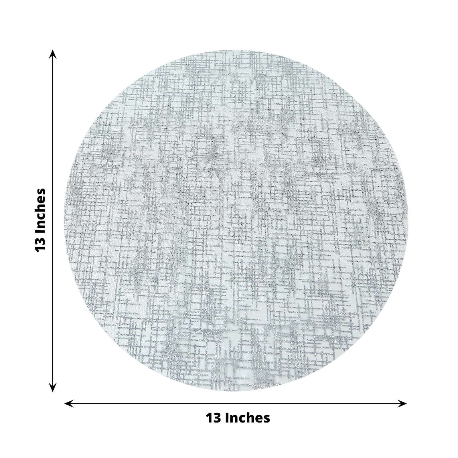 10-Pack Mesh Table Placemats 13" Round Glitter Design Metallic Silver - Polyester Disposable Dining Mats - Image 3