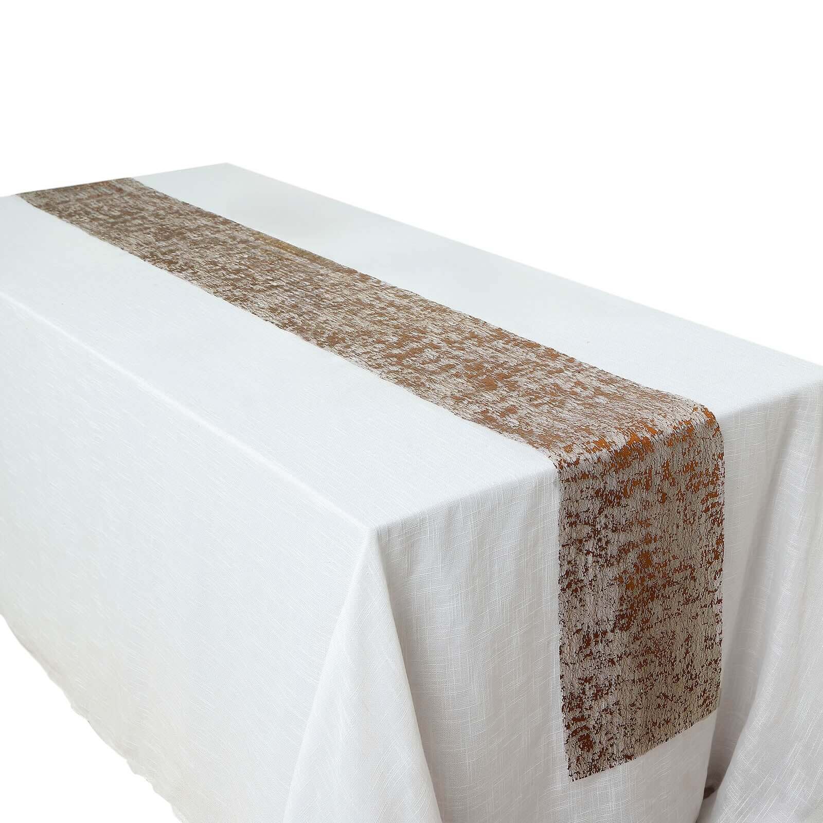 Mesh Polyester Table Runner Roll 108" Metallic Bronze Distressed Foil Printing - Disposable Table Decor - Image 13