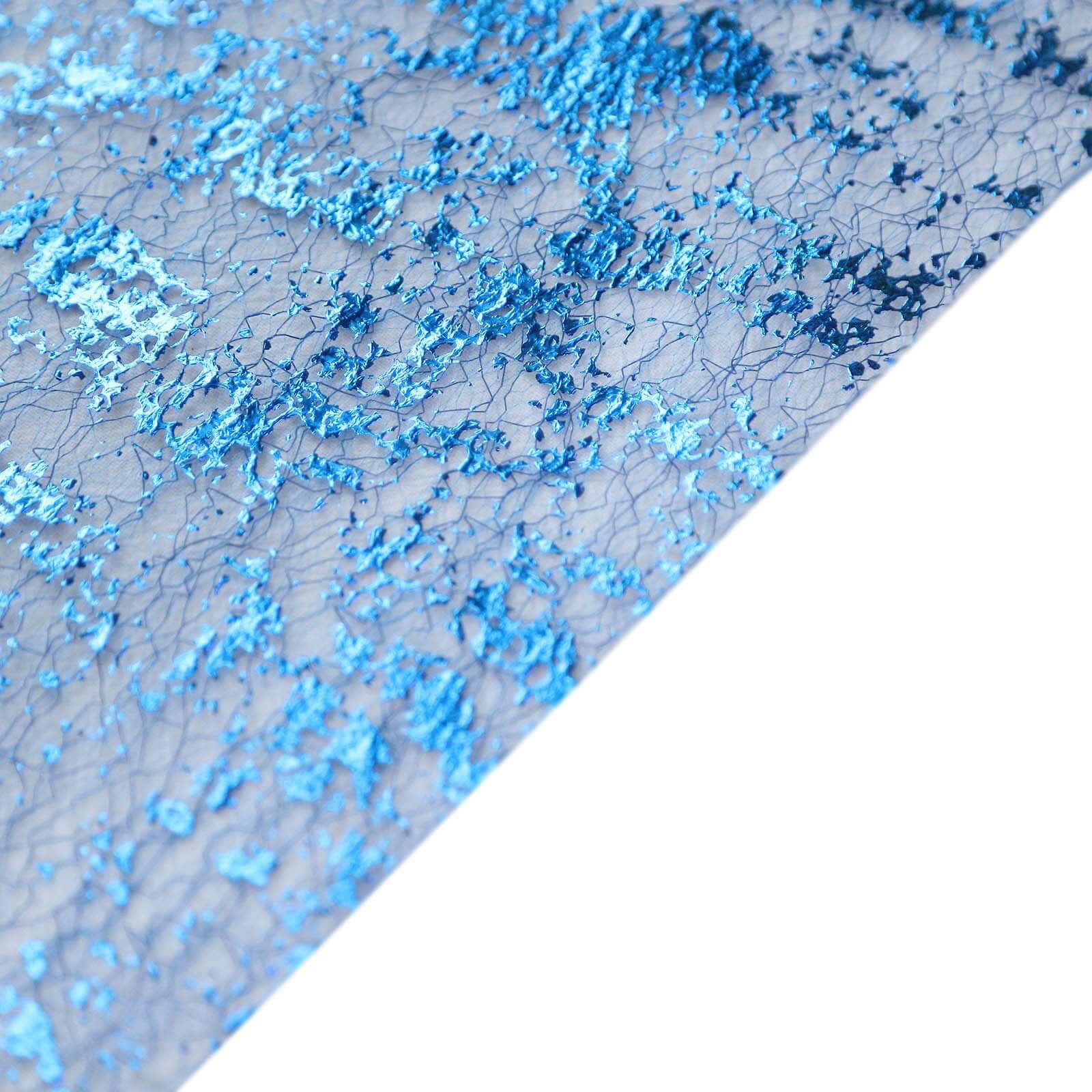 Mesh Polyester Table Runner Roll 108" Metallic Royal Blue Distressed Foil Printing - Disposable Table Decor - Image 8