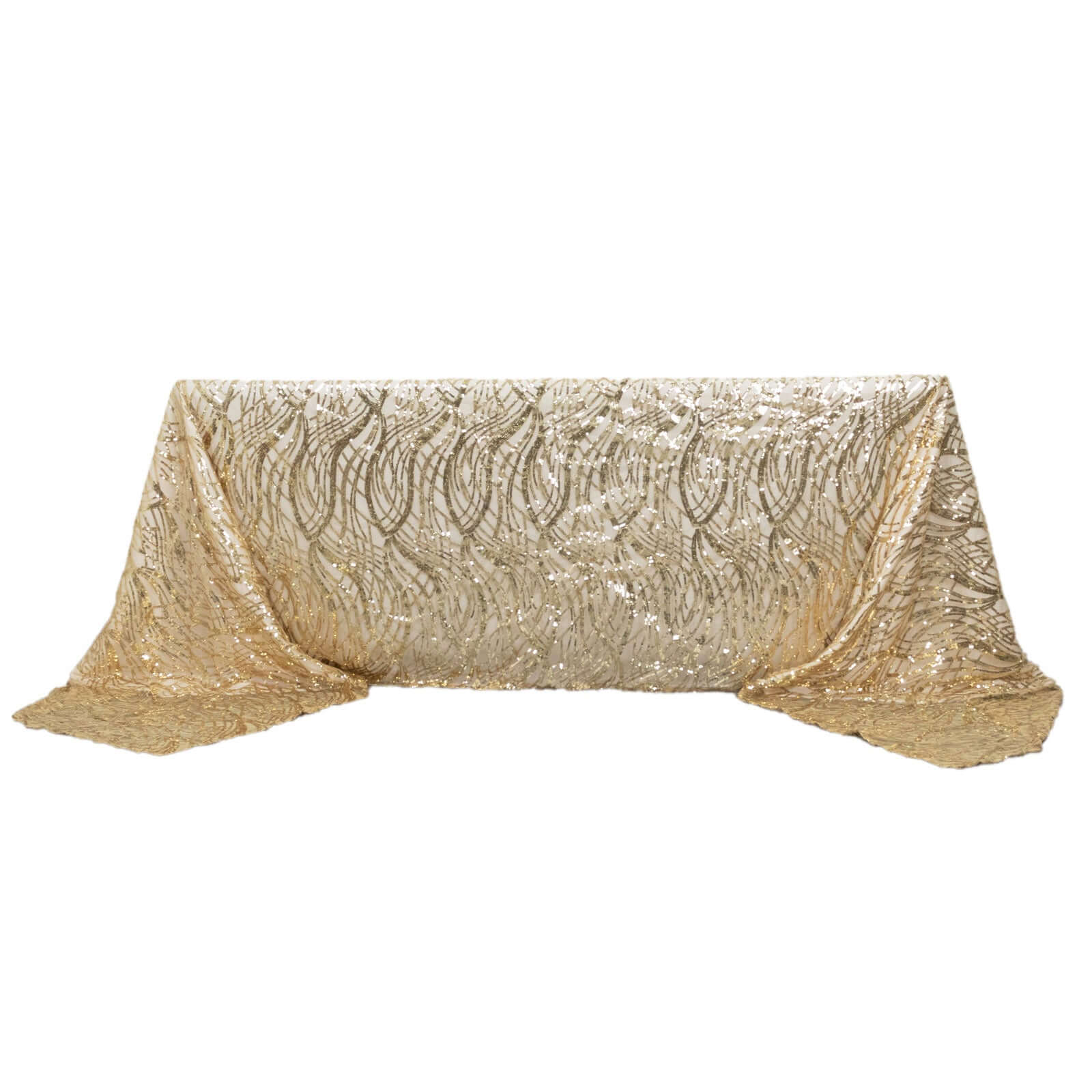 Mesh Rectangle Tablecloth 90"x156" Champagne - Wave Embroidered Sequin Table Cover - Image 5