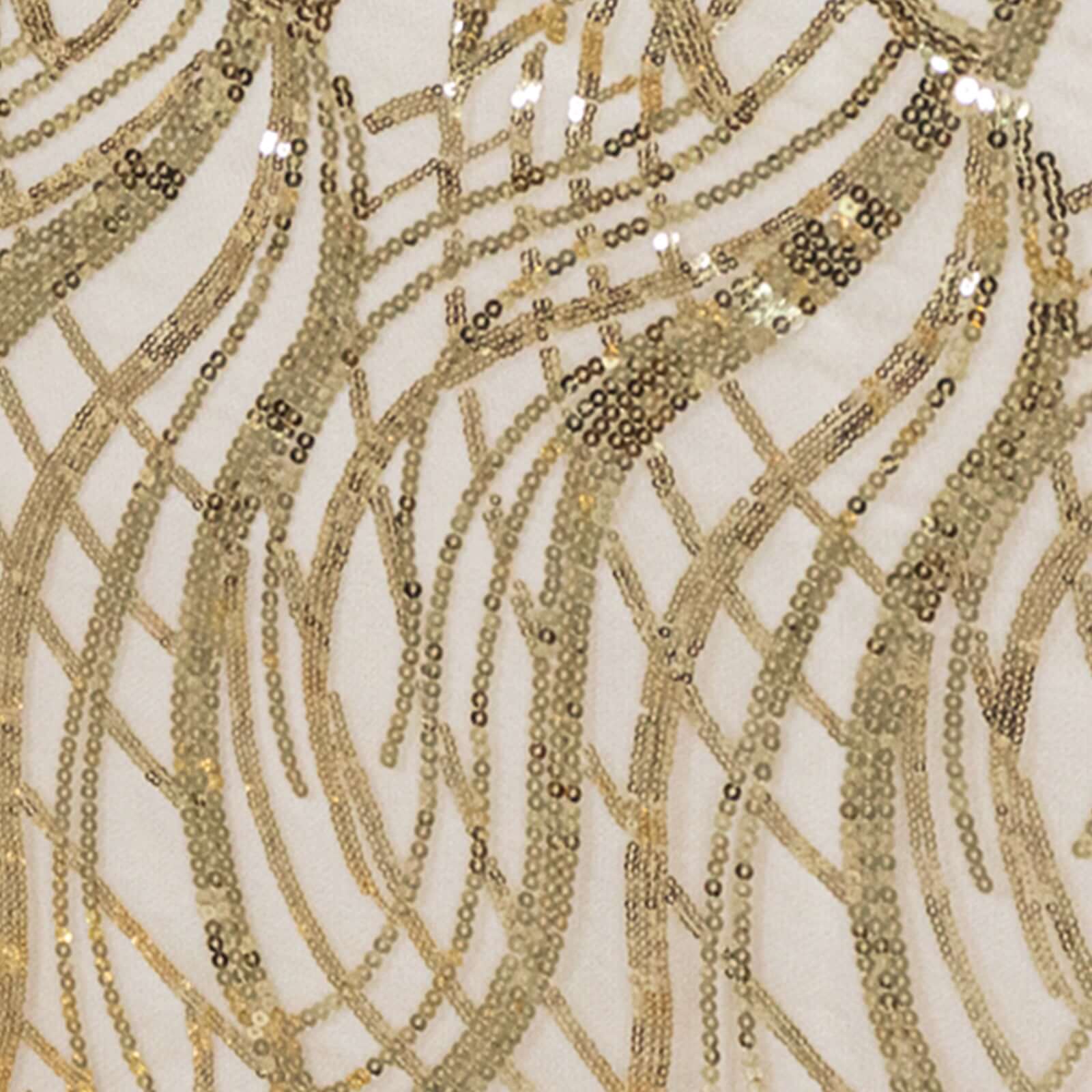 Mesh Rectangle Tablecloth 90"x156" Champagne - Wave Embroidered Sequin Table Cover - Image 8