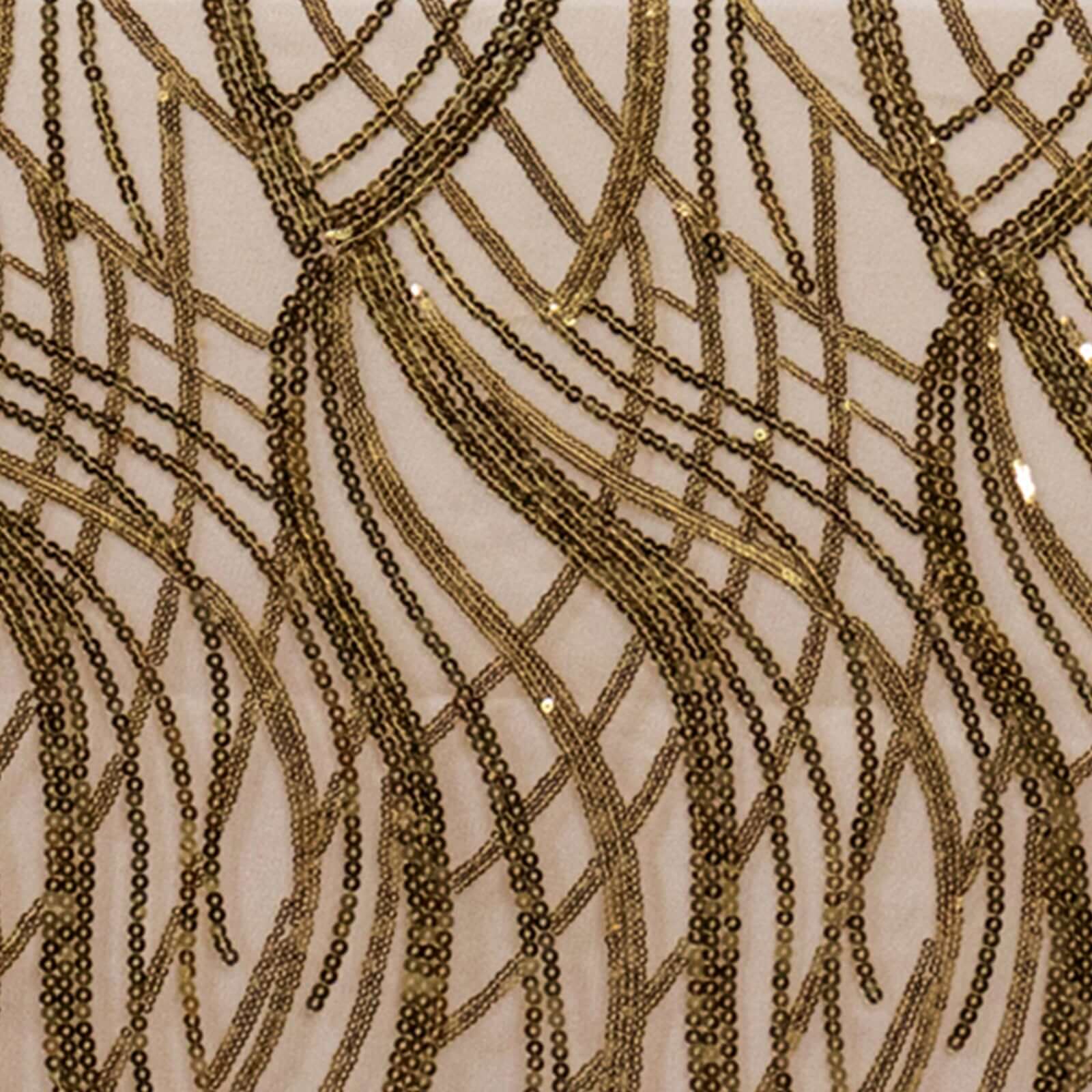 Mesh Rectangle Tablecloth 90"x156" Gold with Wave Embroidered Sequin Design - Chic Decor for Modern Gatherings - Image 13