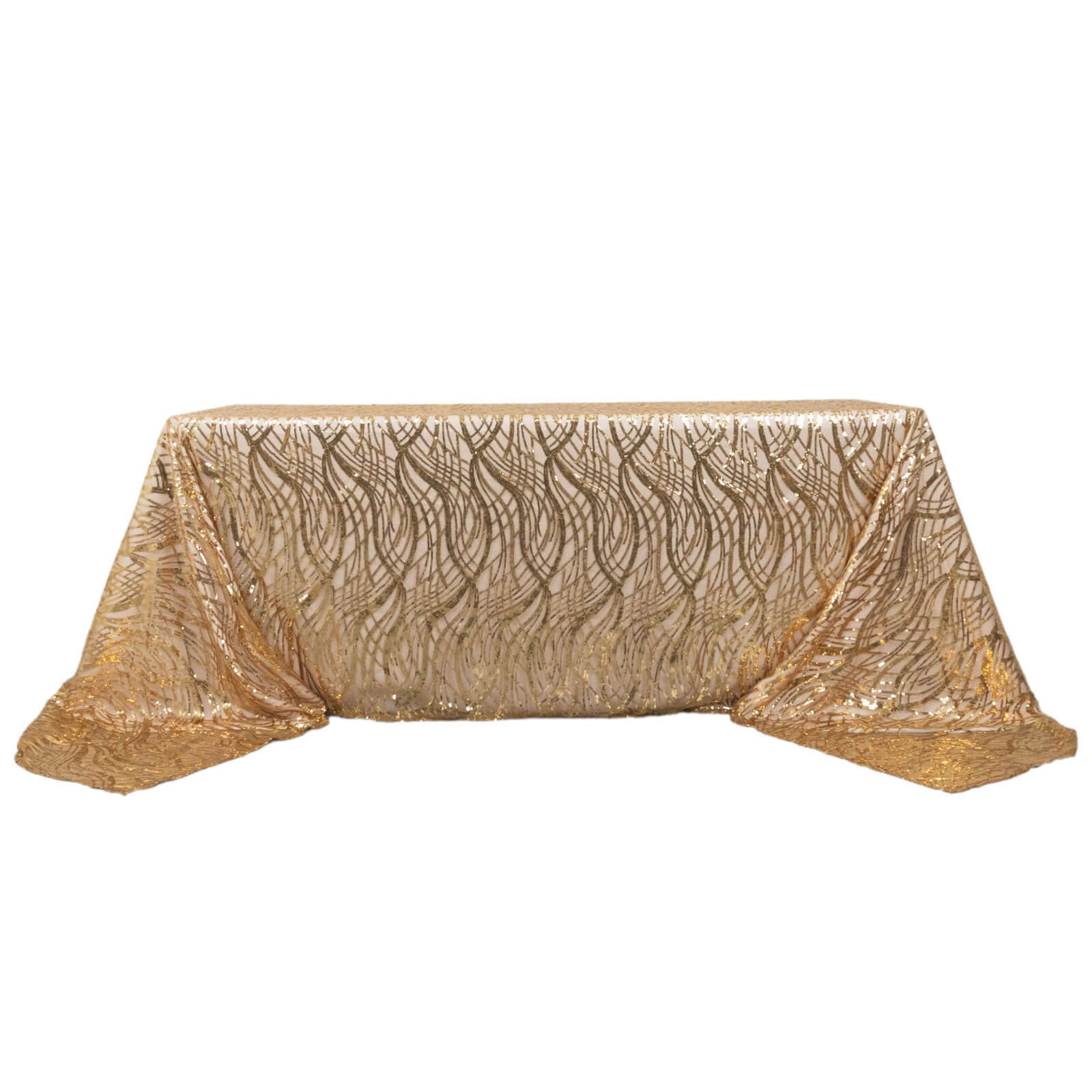 Mesh Rectangle Tablecloth 90"x156" Gold with Wave Embroidered Sequin Design - Chic Decor for Modern Gatherings - Image 7