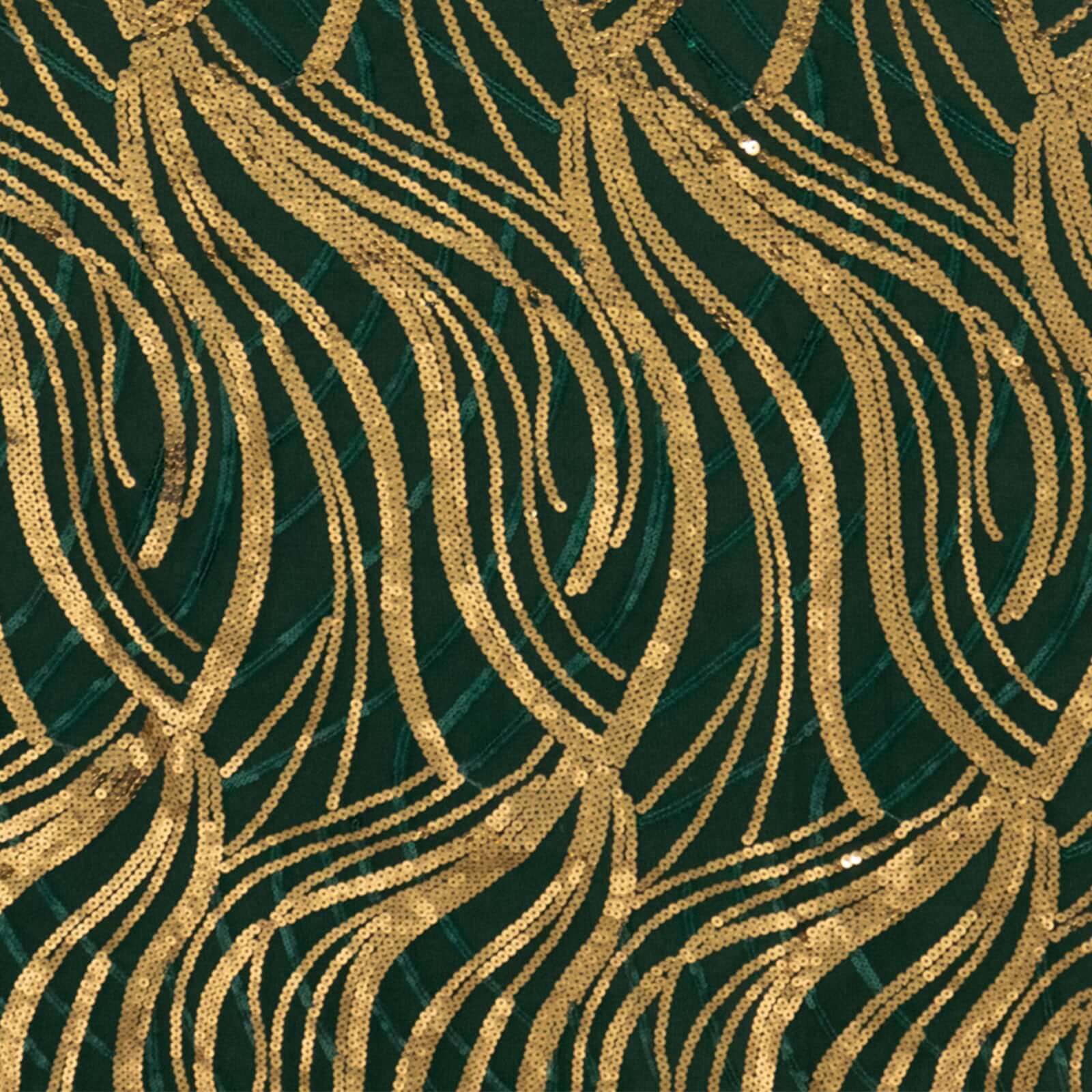 Mesh Rectangle Tablecloth 90"x156" Hunter Emerald Green Gold - Wave Embroidered Sequin Table Cover - Image 8