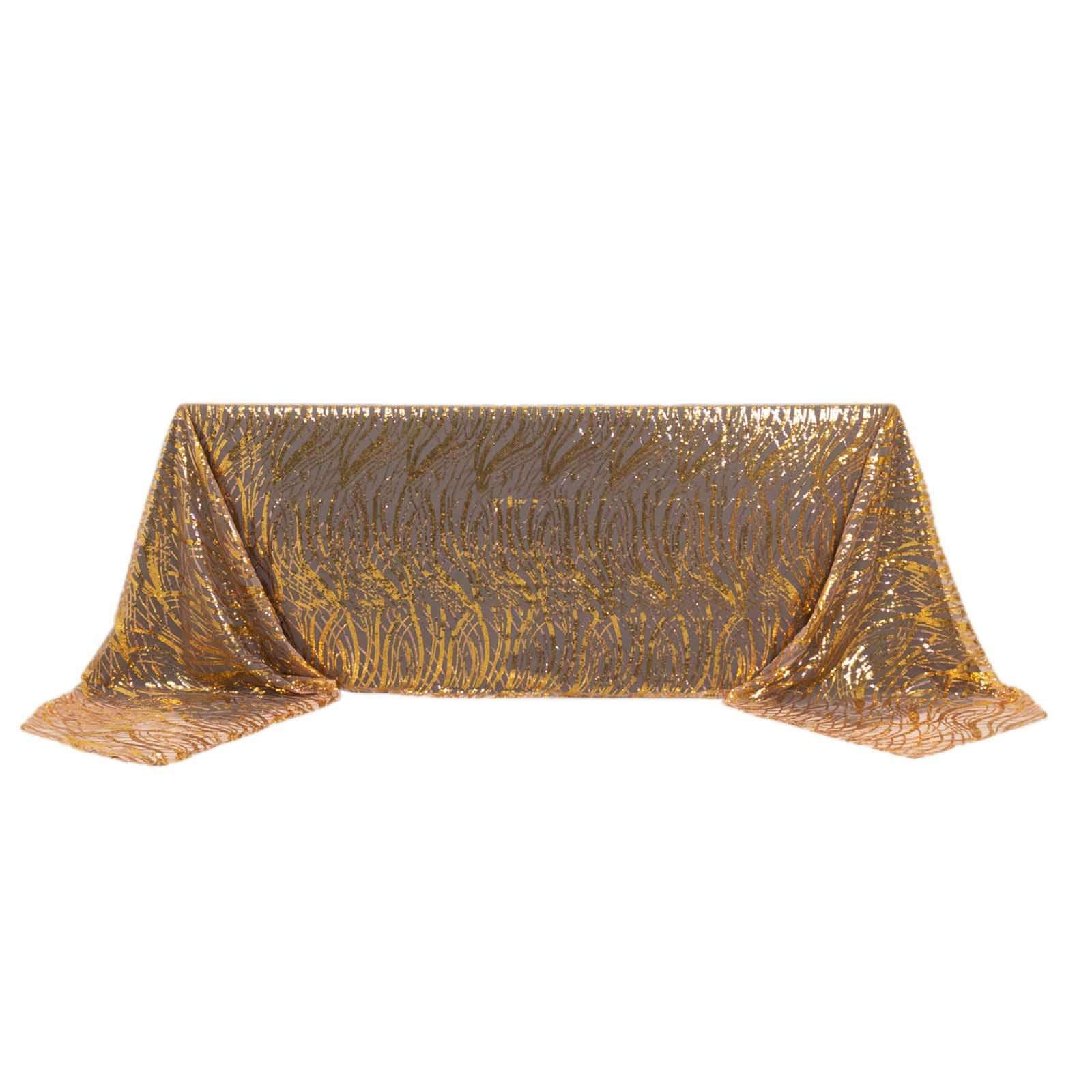 Mesh Rectangle Tablecloth 90"x156" Rose Gold/Gold - Wave Embroidered Sequin Table Cover - Image 10