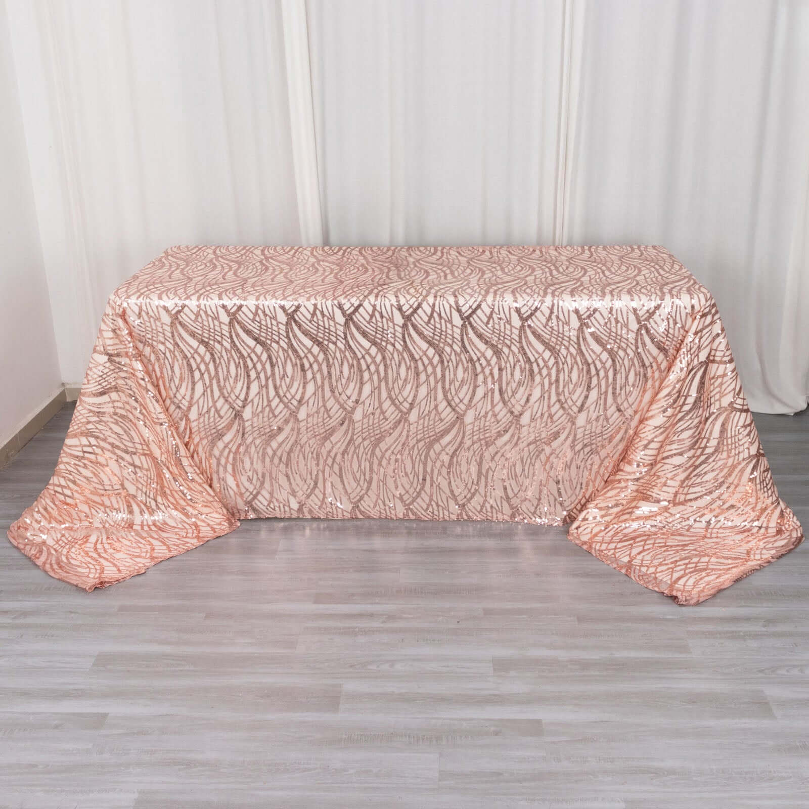 Mesh Rectangle Tablecloth 90"x156" Rose Gold - Wave Embroidered Sequin Table Cover