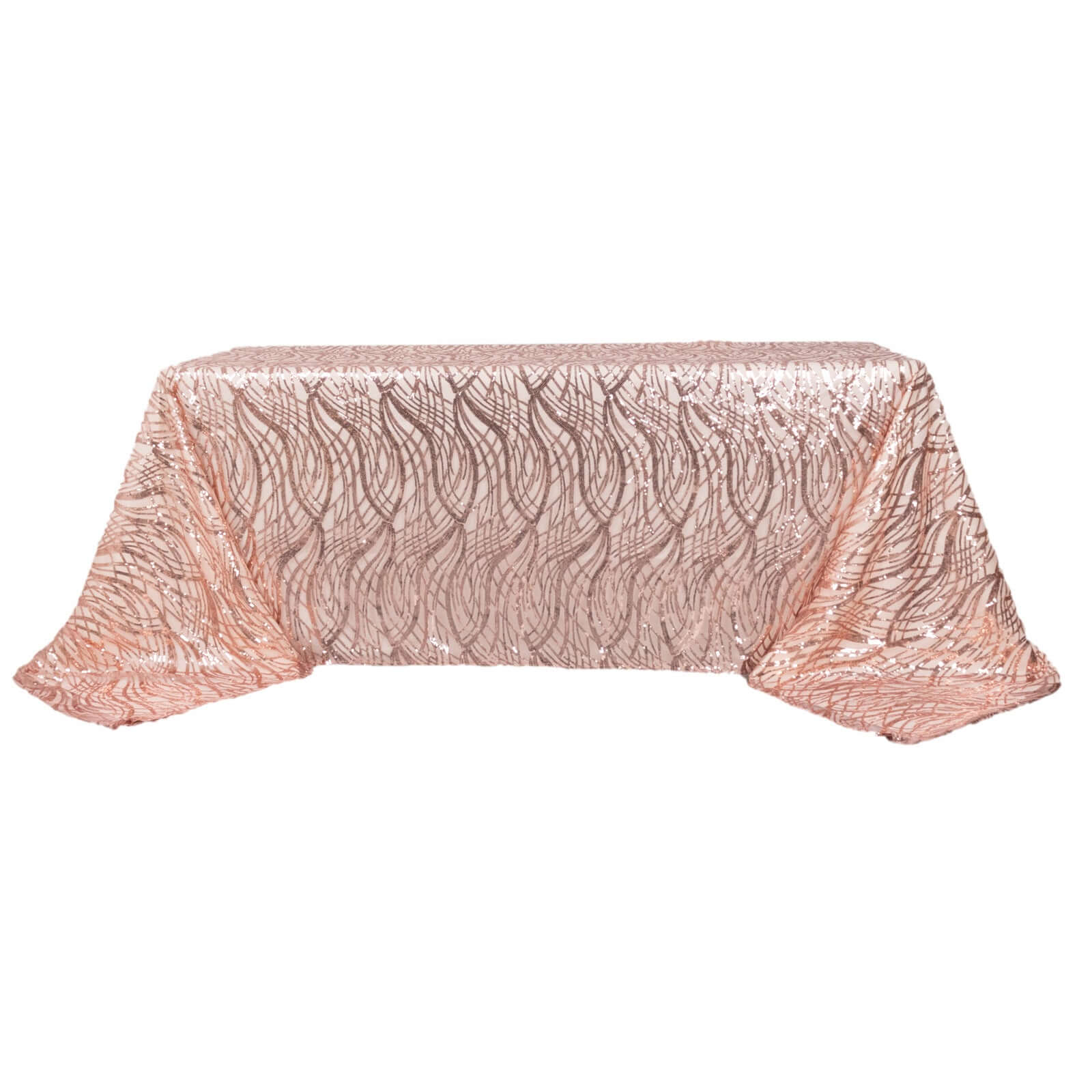 Mesh Rectangle Tablecloth 90"x156" Rose Gold - Wave Embroidered Sequin Table Cover - Image 7