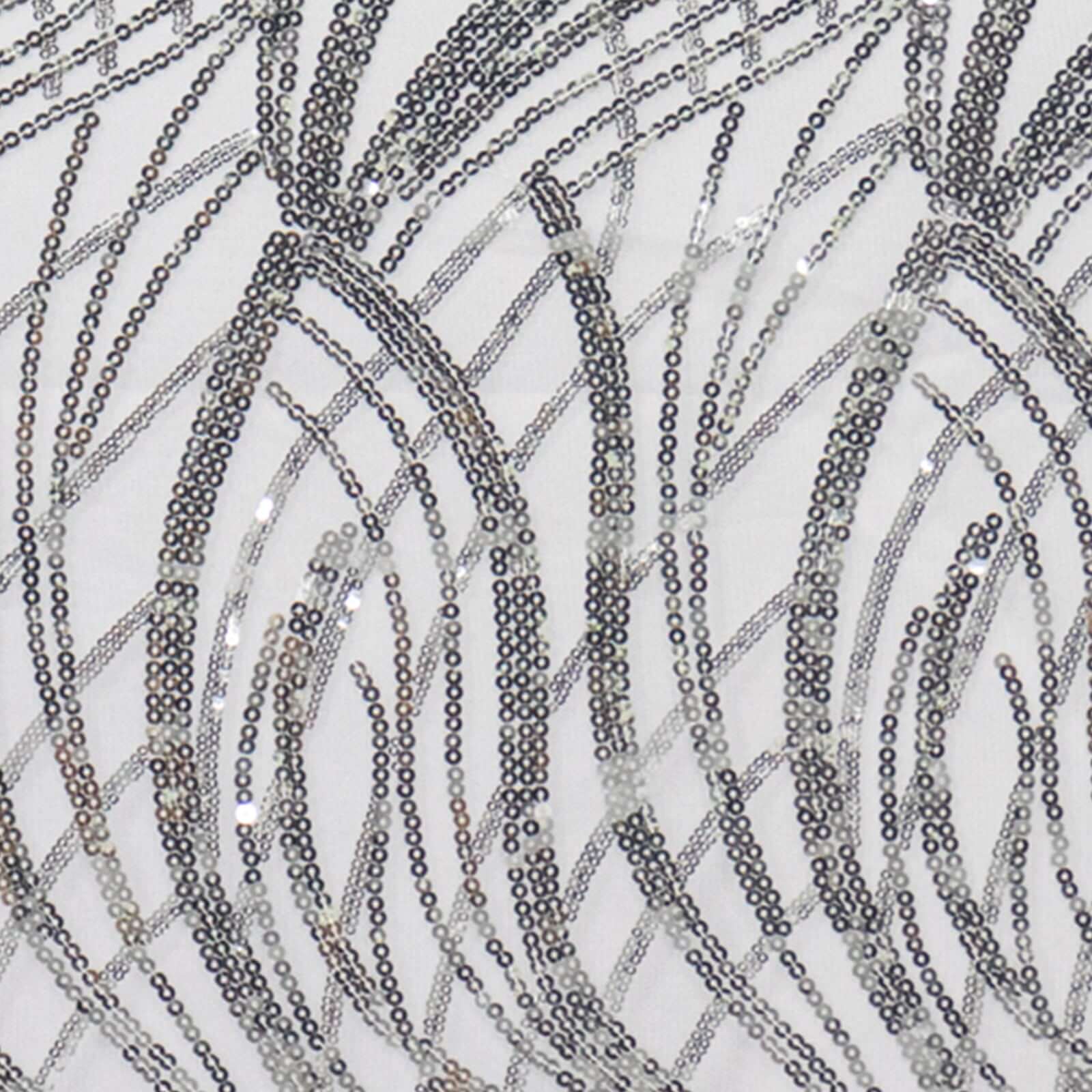 Mesh Rectangle Tablecloth 90"x156" Silver - Wave Embroidered Sequin Table Cover - Image 13