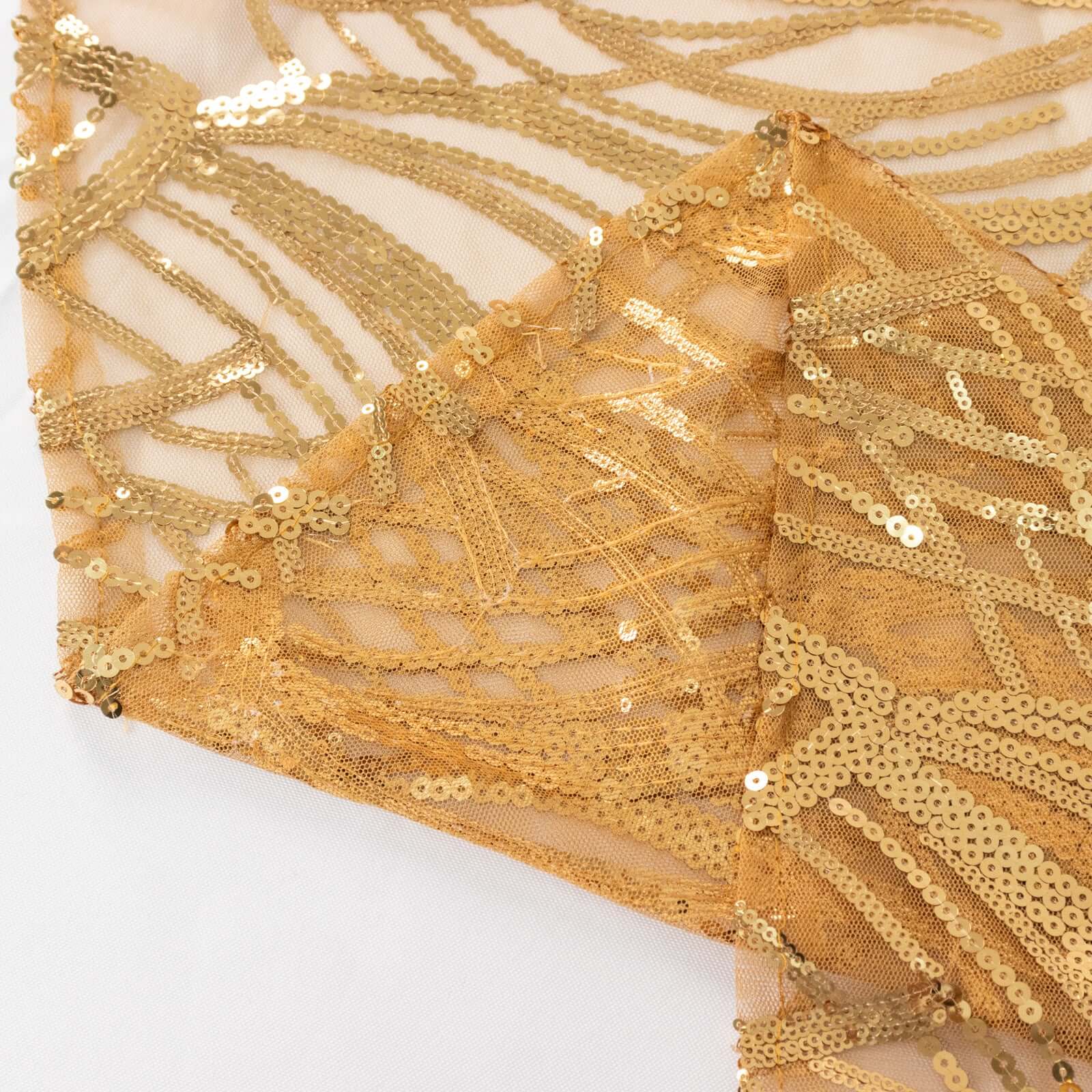 Mesh Round Tablecloth 120" Gold with Wave Embroidered Sequin Design - Seamless Glamorous Decor for Weddings - Image 7