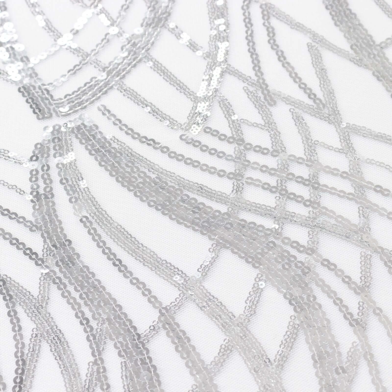 Mesh Round Tablecloth 120" Silver - Wave Embroidered Sequin Table Cover - Image 8